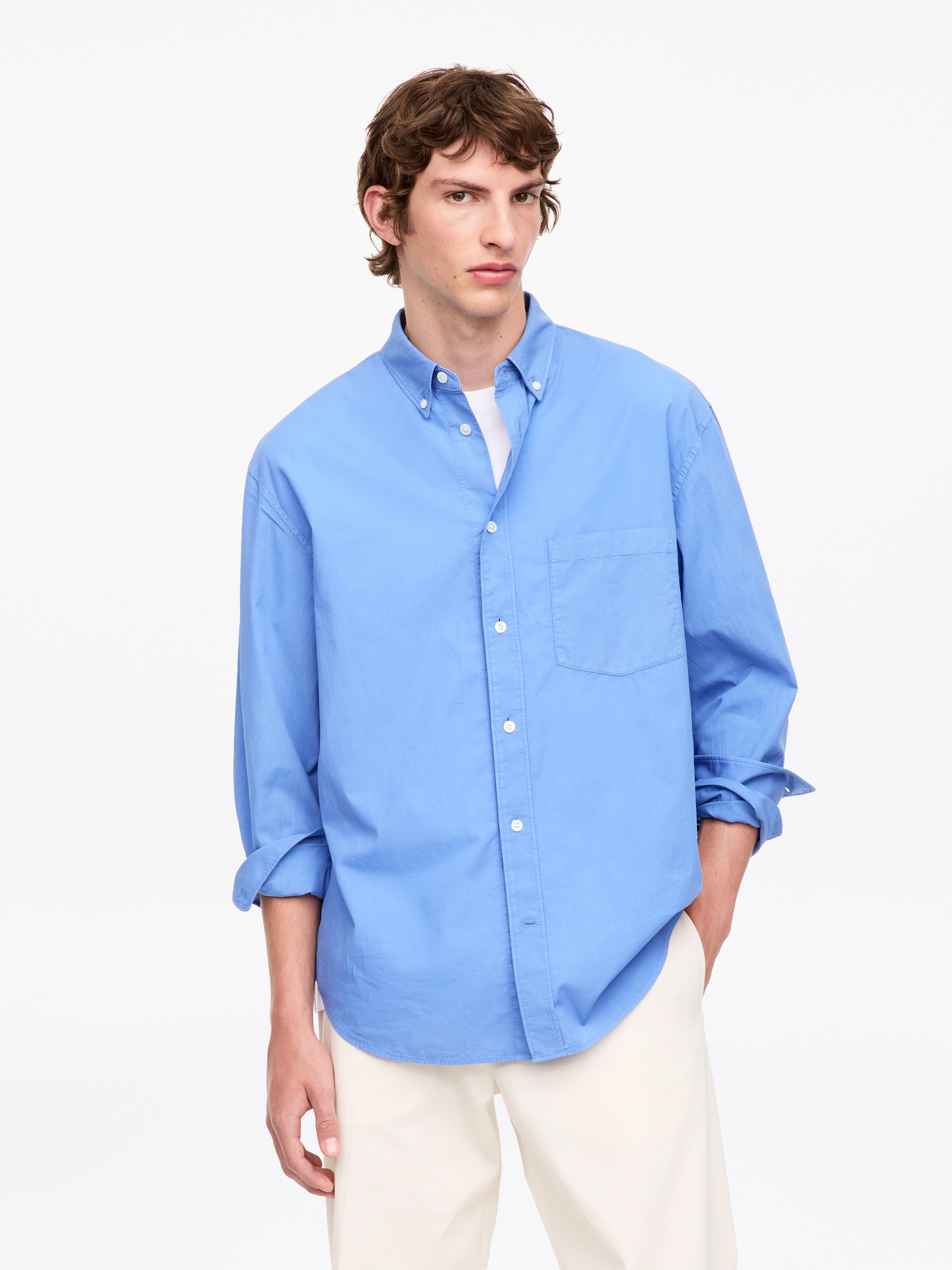 Relaxed Poplin Shirt-Blue-19870