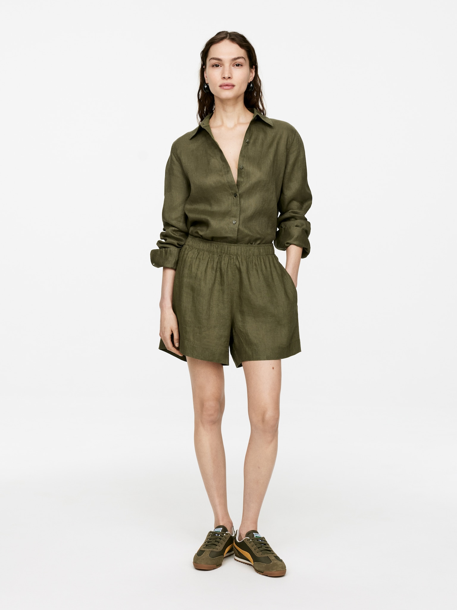 Leinen-Shorts - Khaki