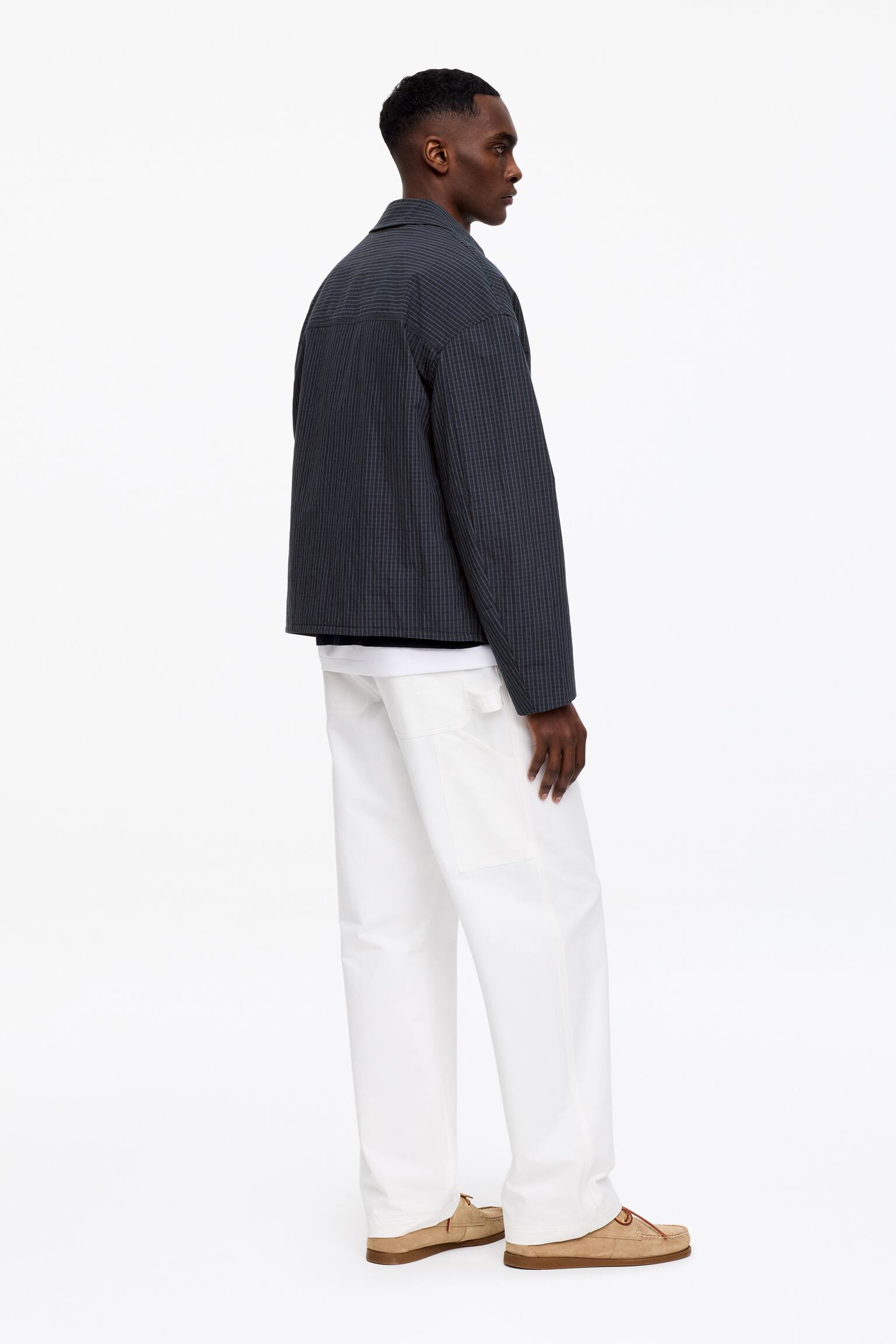 Giacca con cerniera in misto cotone - Blu scuro/Motivo a quadri - 3