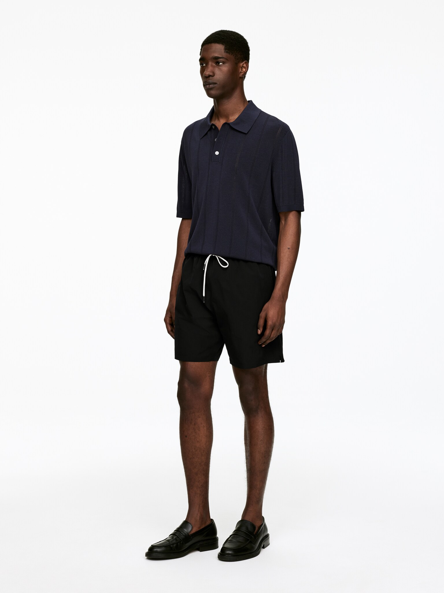 Polo en maille pointelle - Bleu foncé/Beige - 5