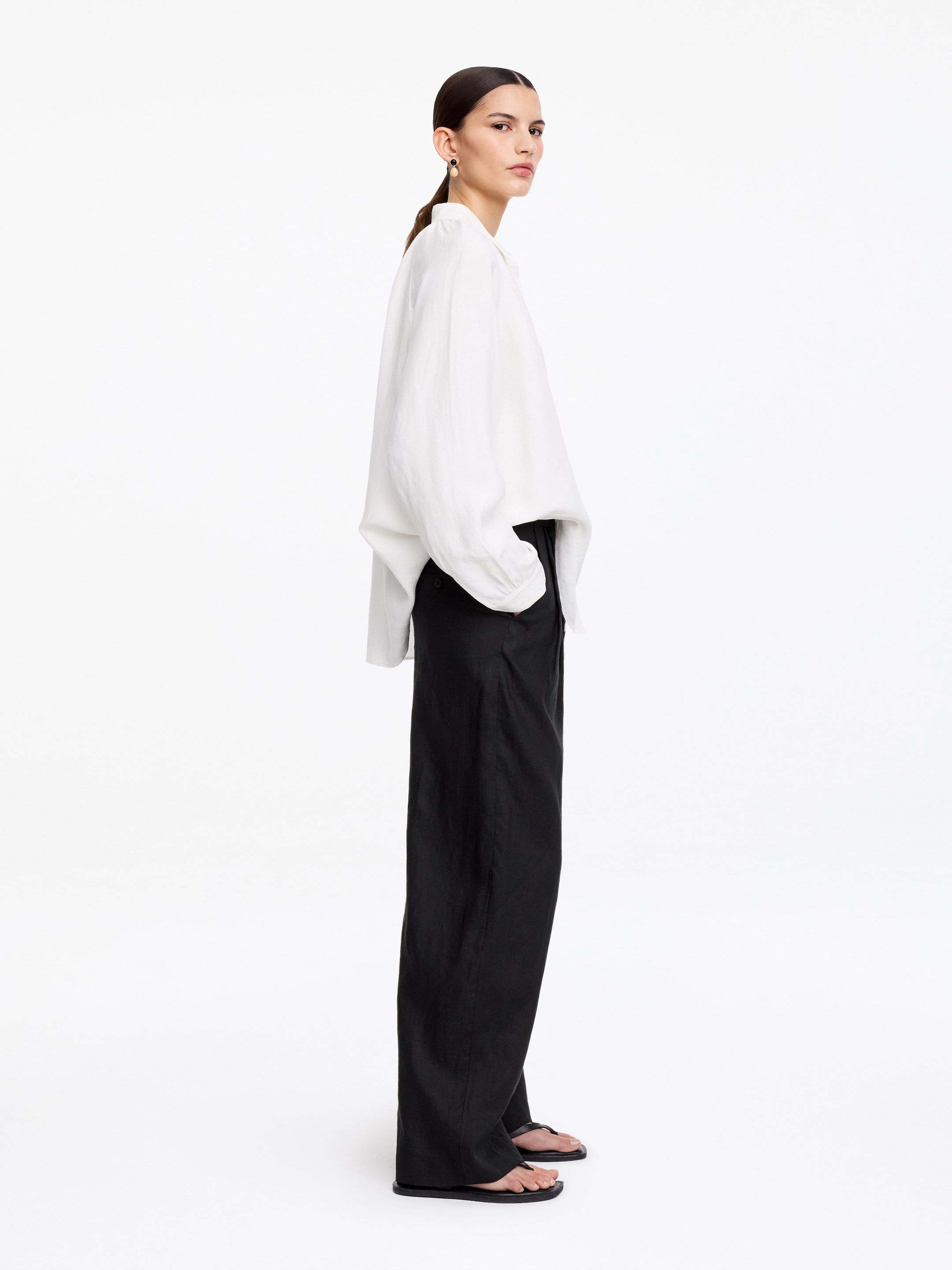 Eleganckie lniane spodnie - Czarny - Fason normalny - Women - StillMedia/Lookbook - 5