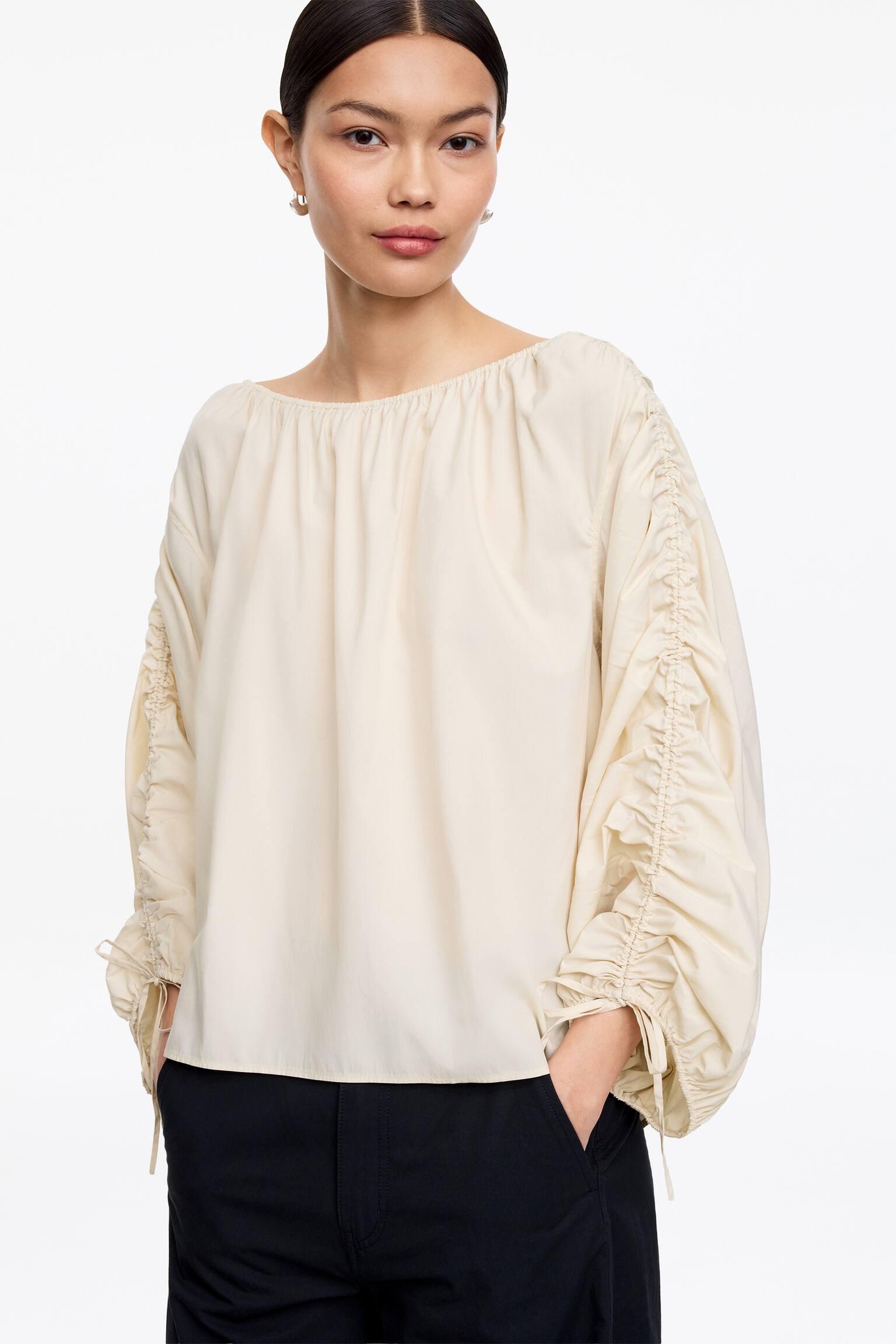 Rynkad blus - Beige/Brun - 5