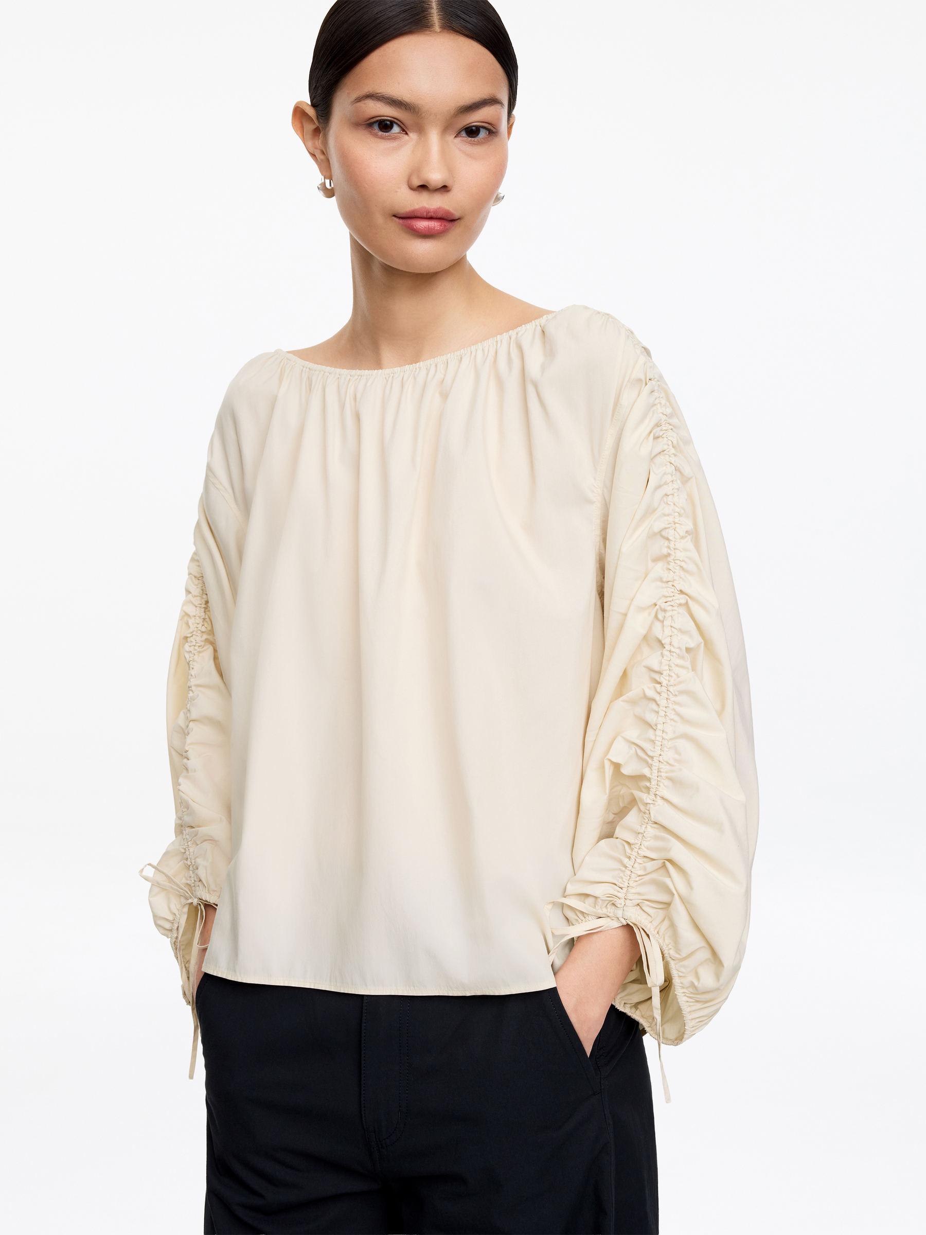 Geraffte Bluse-#CCBE9B-18585