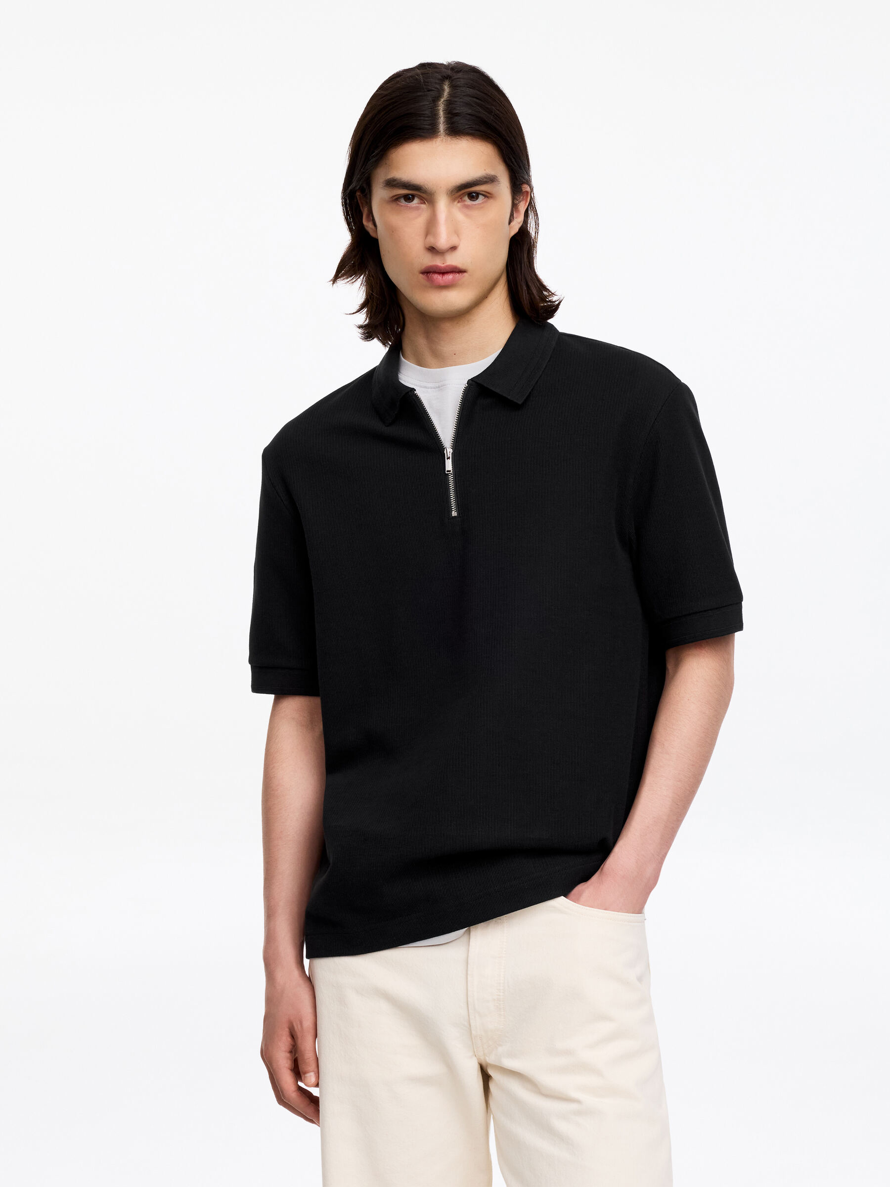 Polo shirt med half zip-#272627-19459