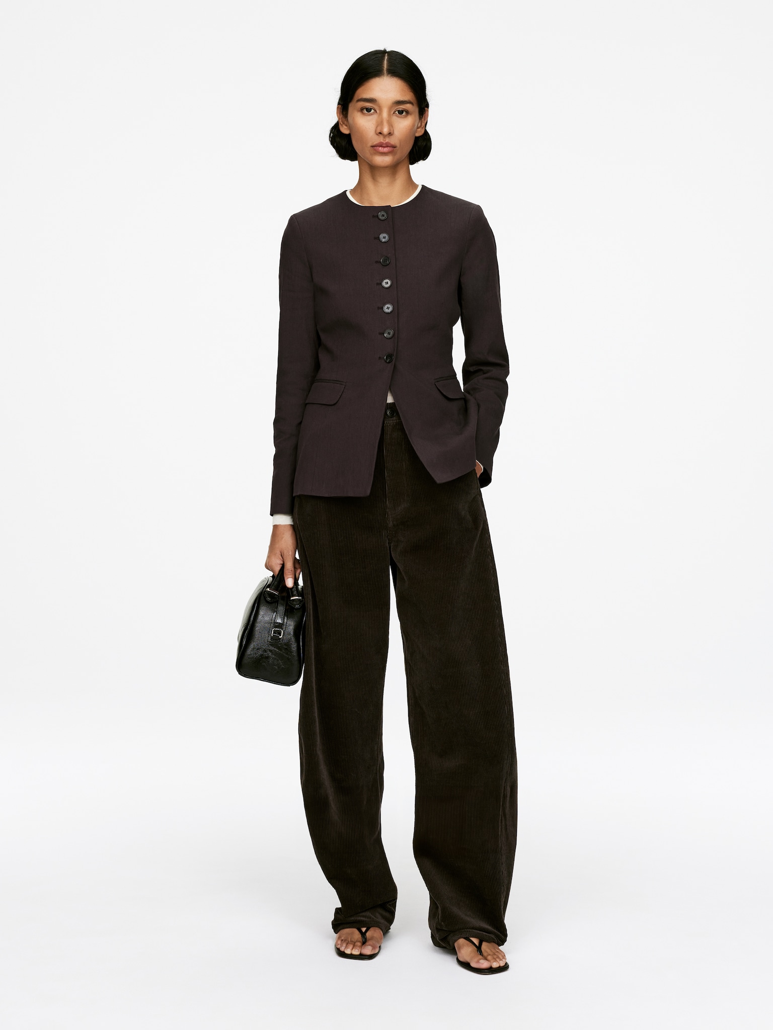 Blazer com mistura de linho - Castanho escuro/Preto