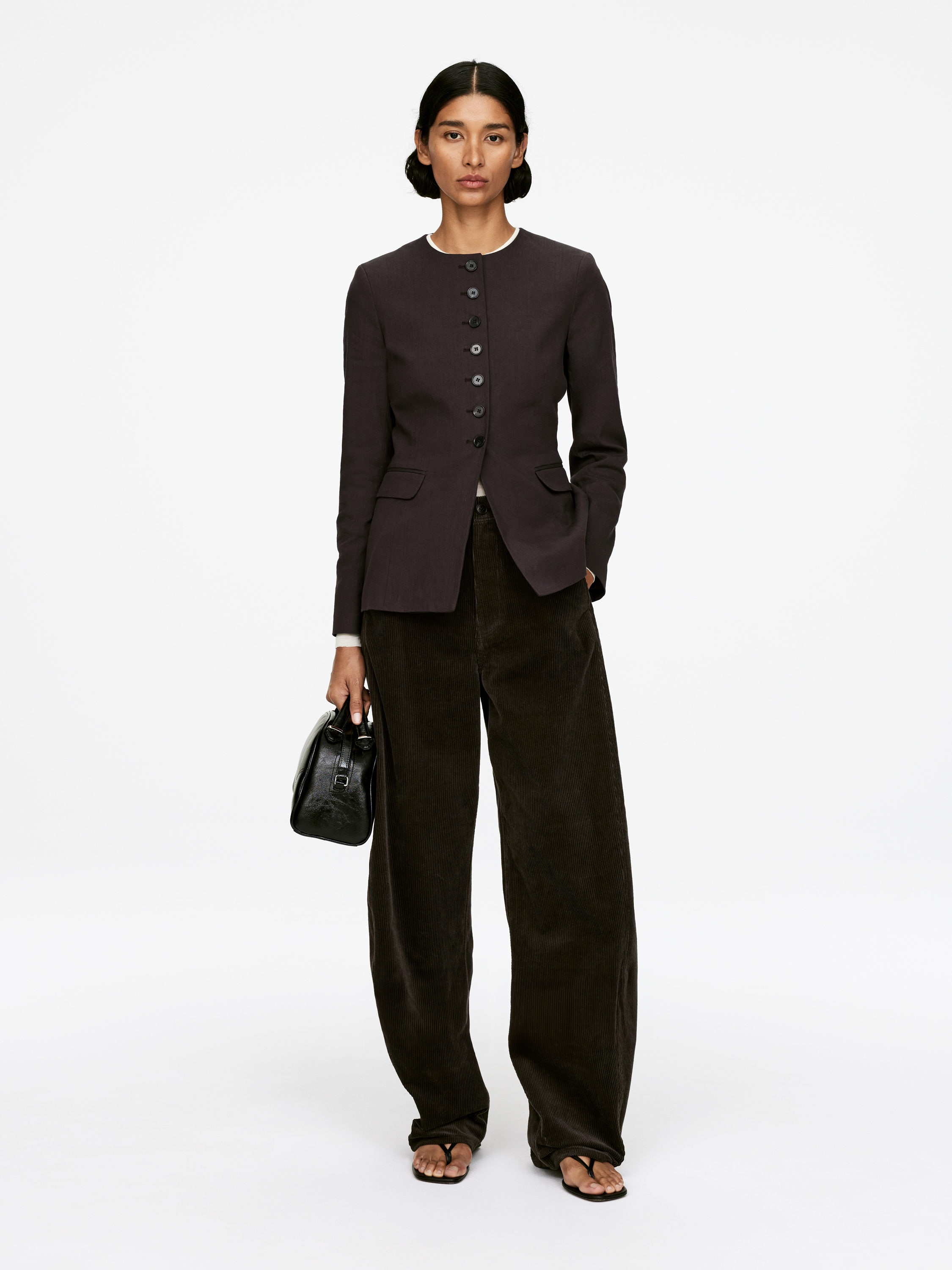 Linen-Blend Blazer-#3F3838-16835