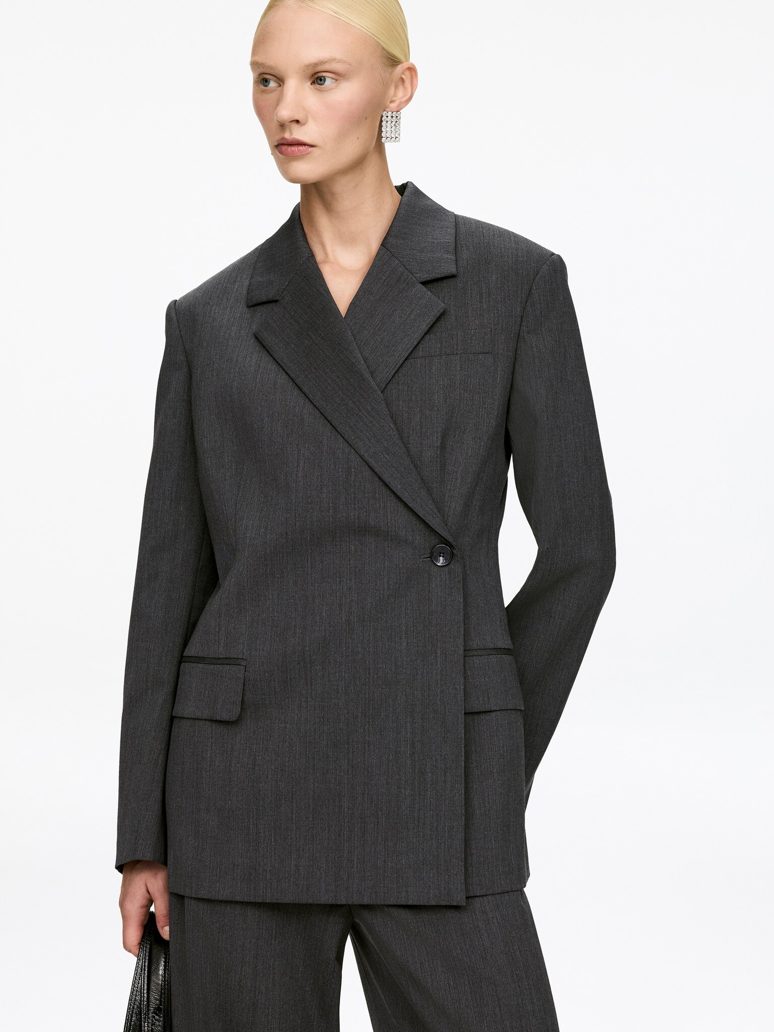 Wool-Blend Wrap Blazer - Grey Melange - 6