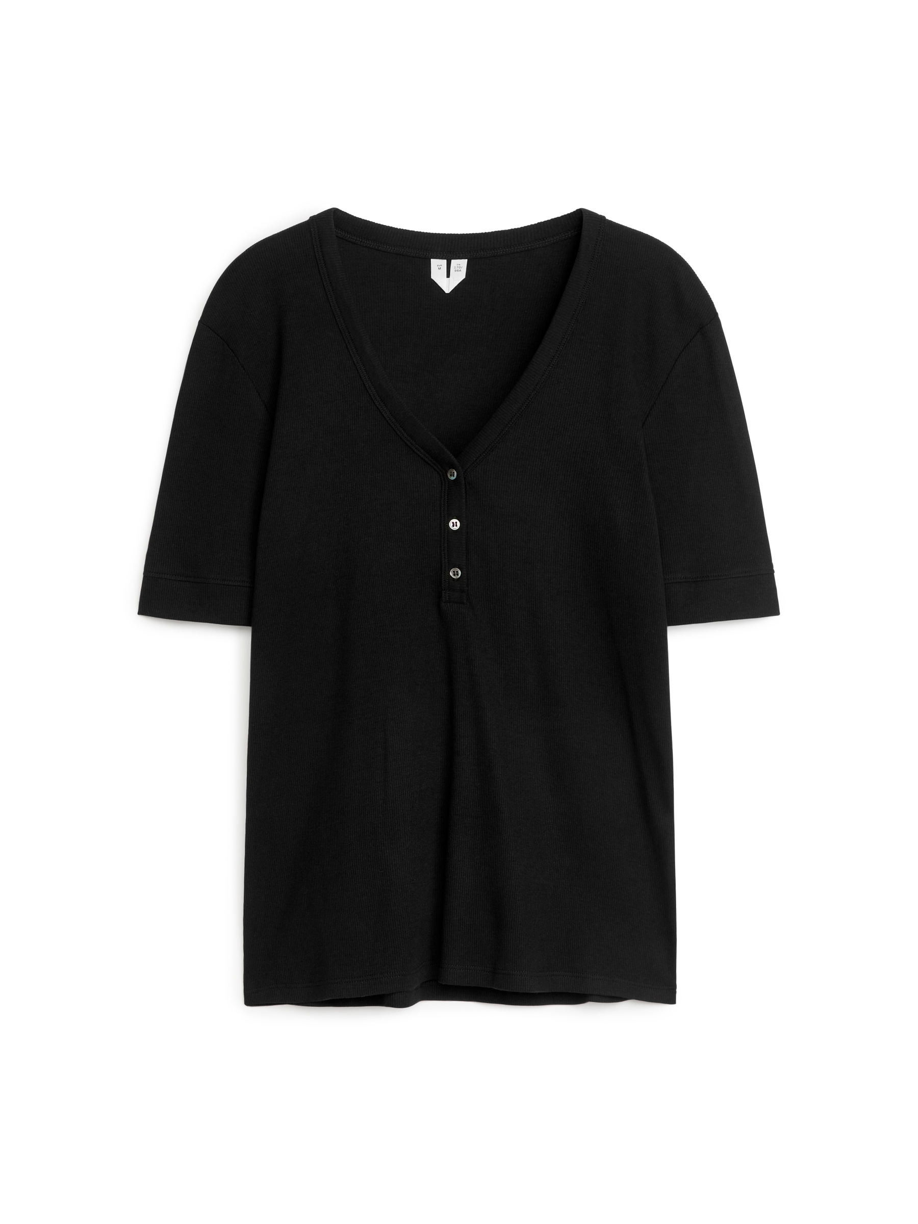 V-Neck Rib Top-Black-7718