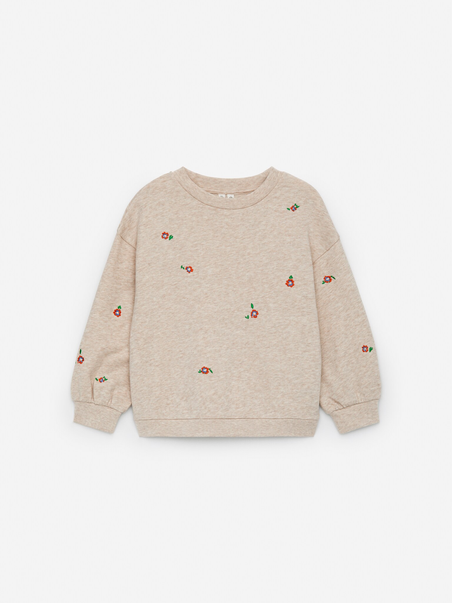 Felpa con ricami - Beige/Fiori/Grigio mélange