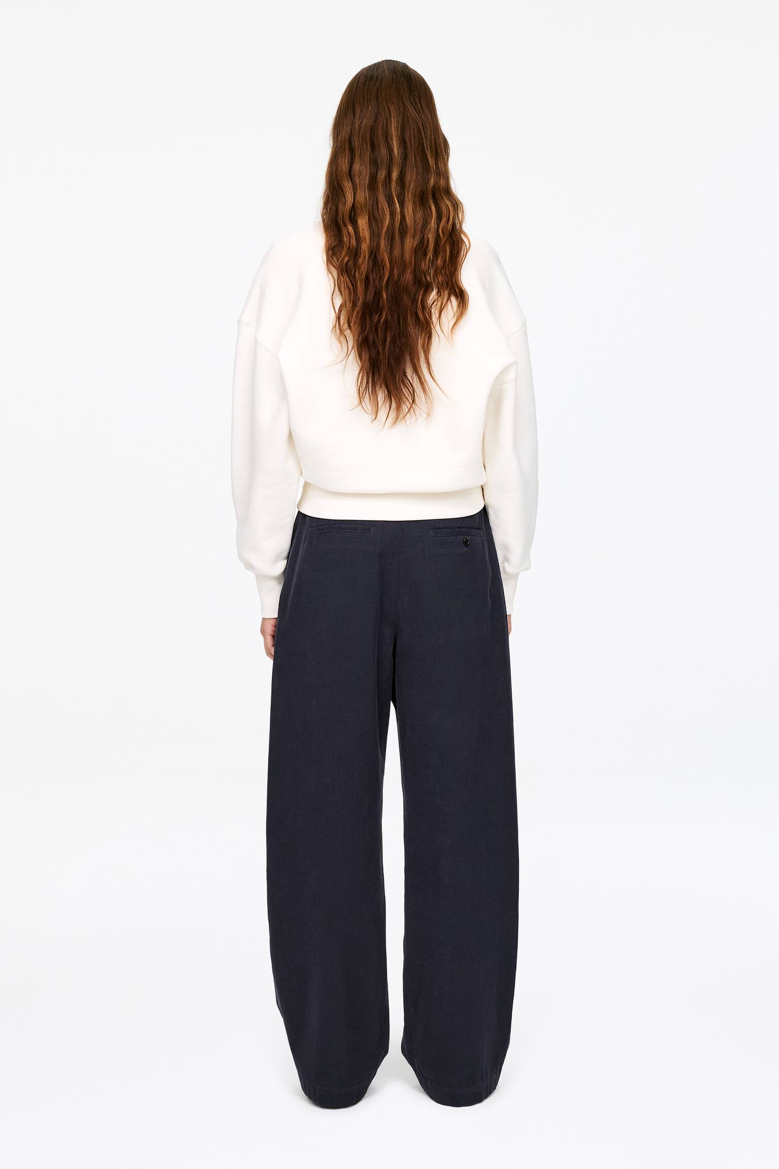 Pantalon en velours côtelé taille haute - Bleu foncé - 4