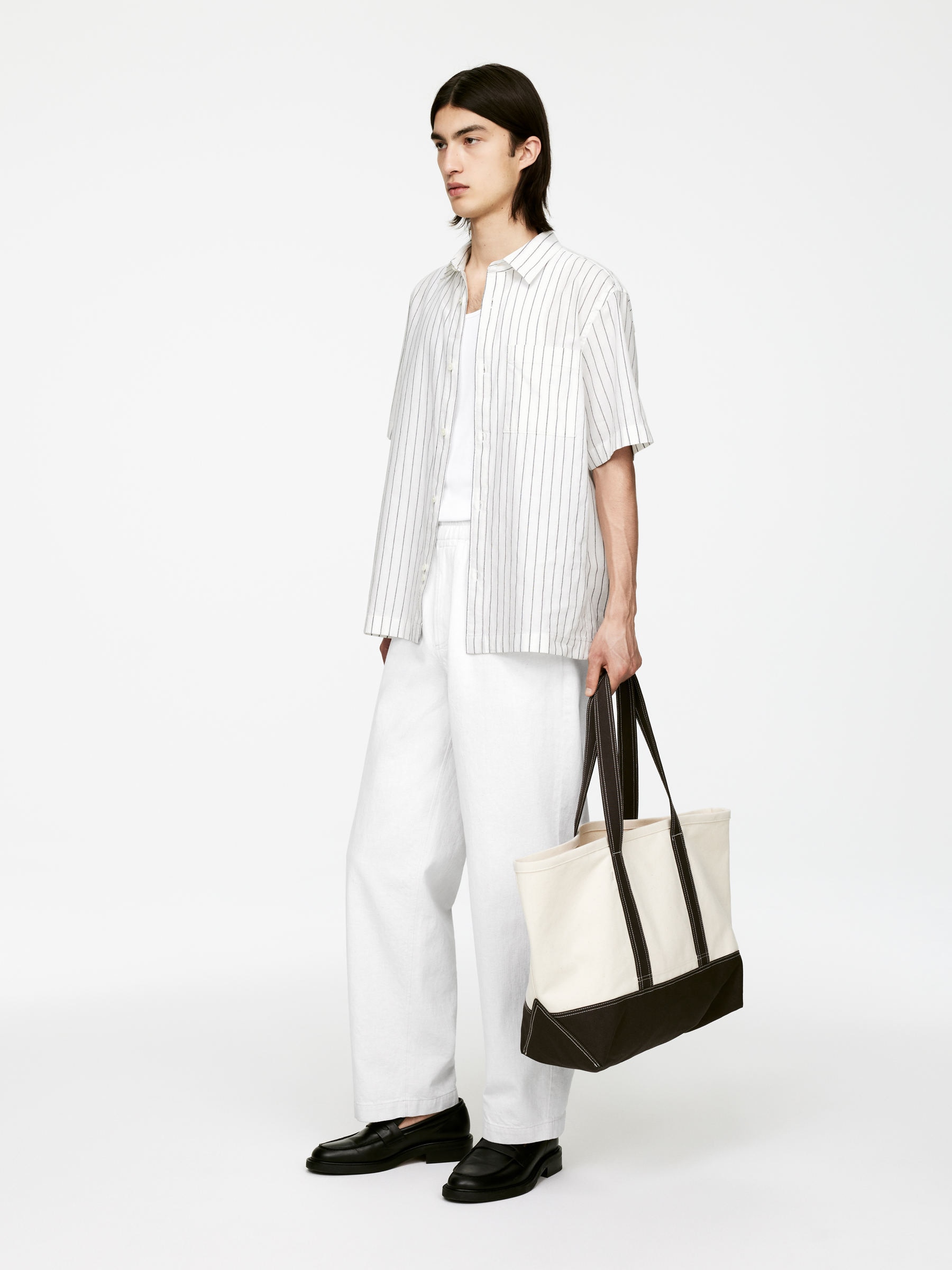 Relaxed Cotton Linen Shirt - White/Black - Relaxed fit - Men - StillMedia/Lookbook - 6