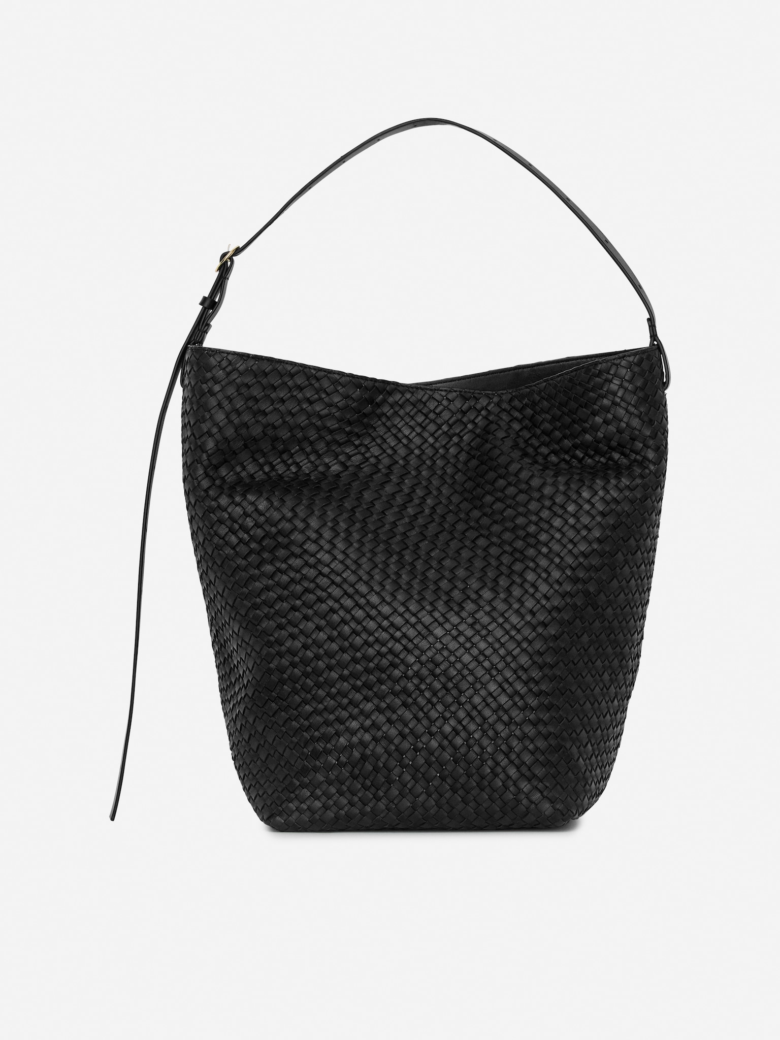 Woven Leather Tote Bag - Black
