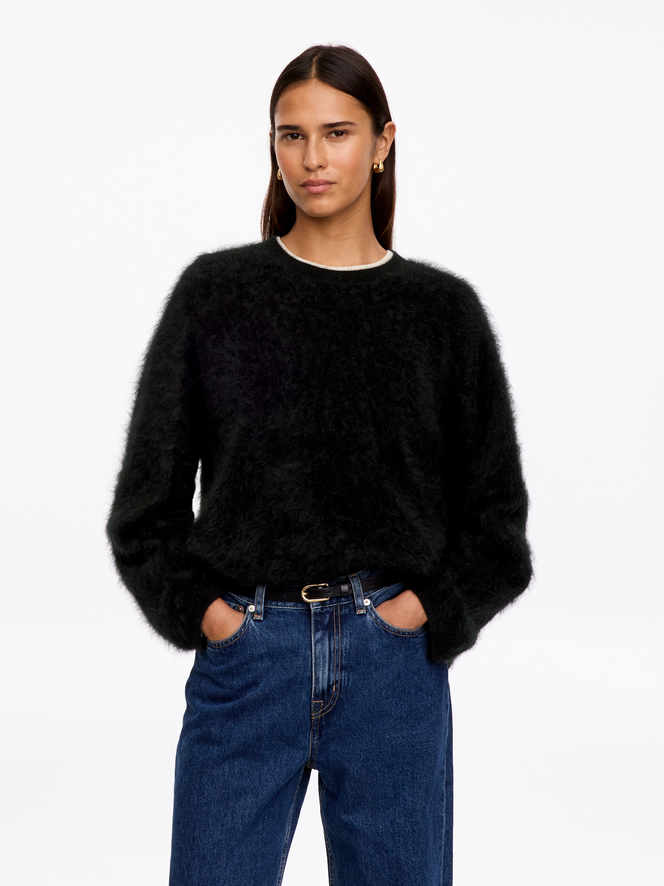 Maglione in cashmere spazzolato-Black-20889