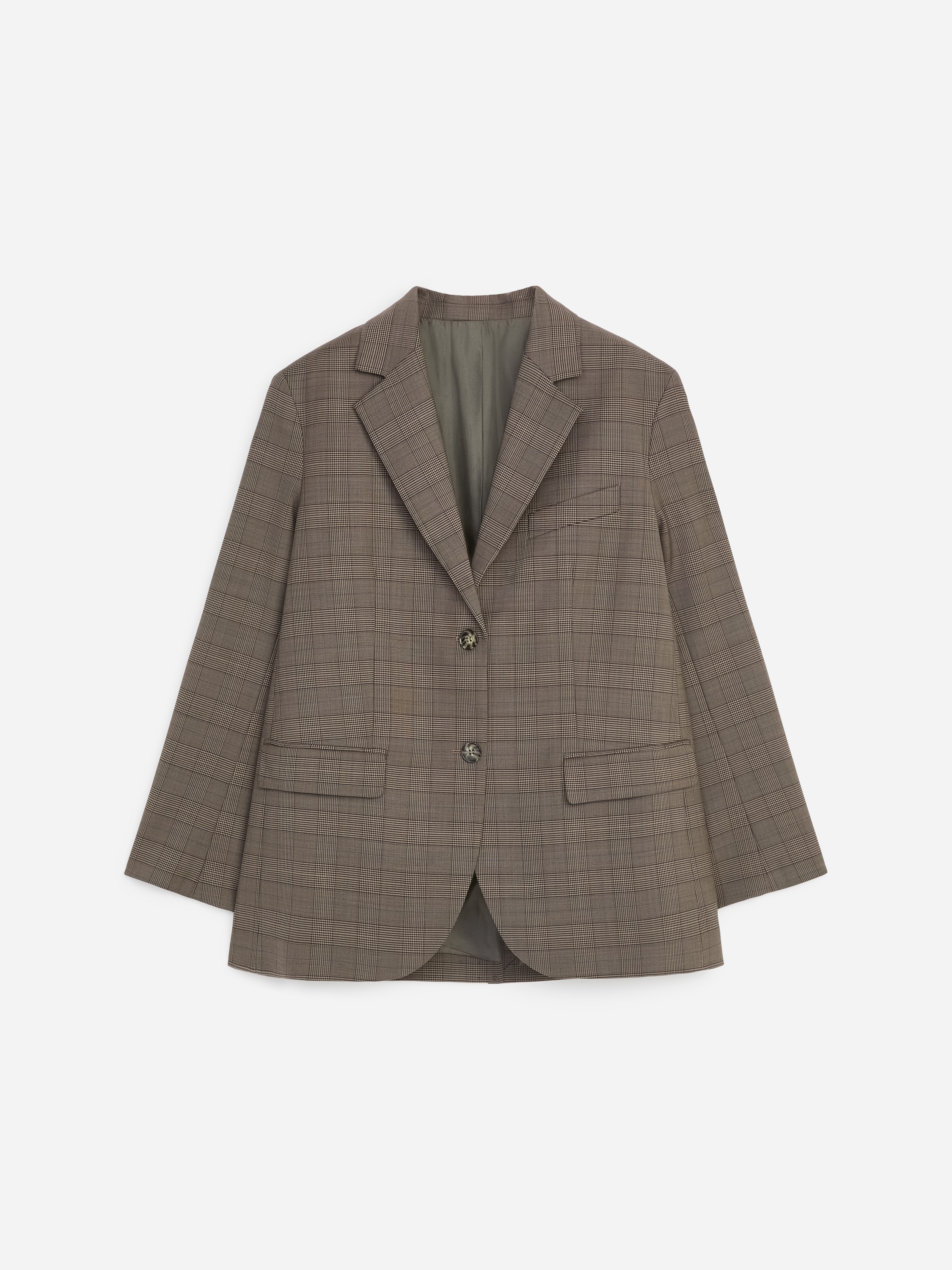 Relaxed Wool-Blend Blazer - Brązowy/w kratkę