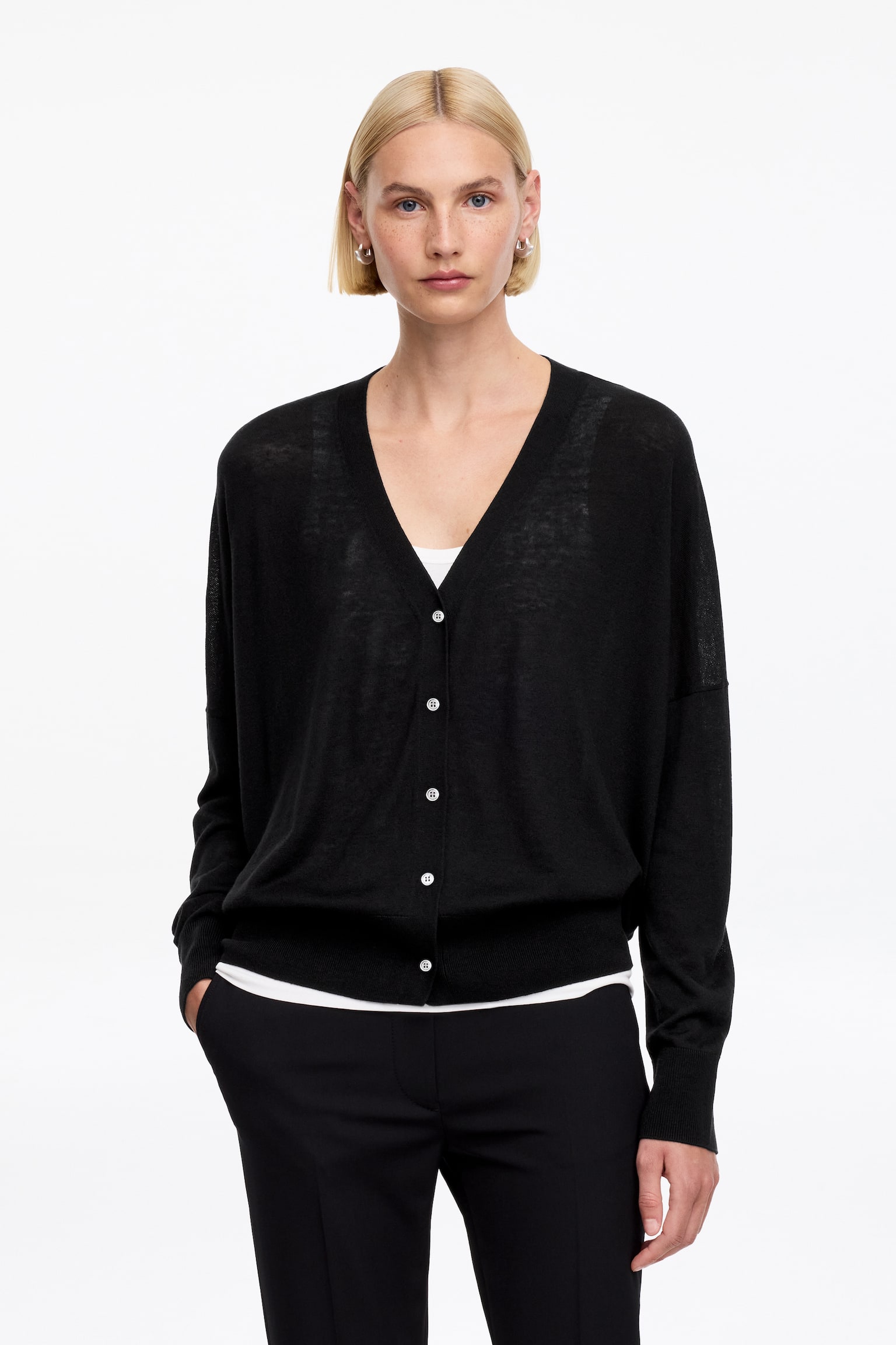 Cardigan in lana e lyocell - Nero/Bianco sporco - 1