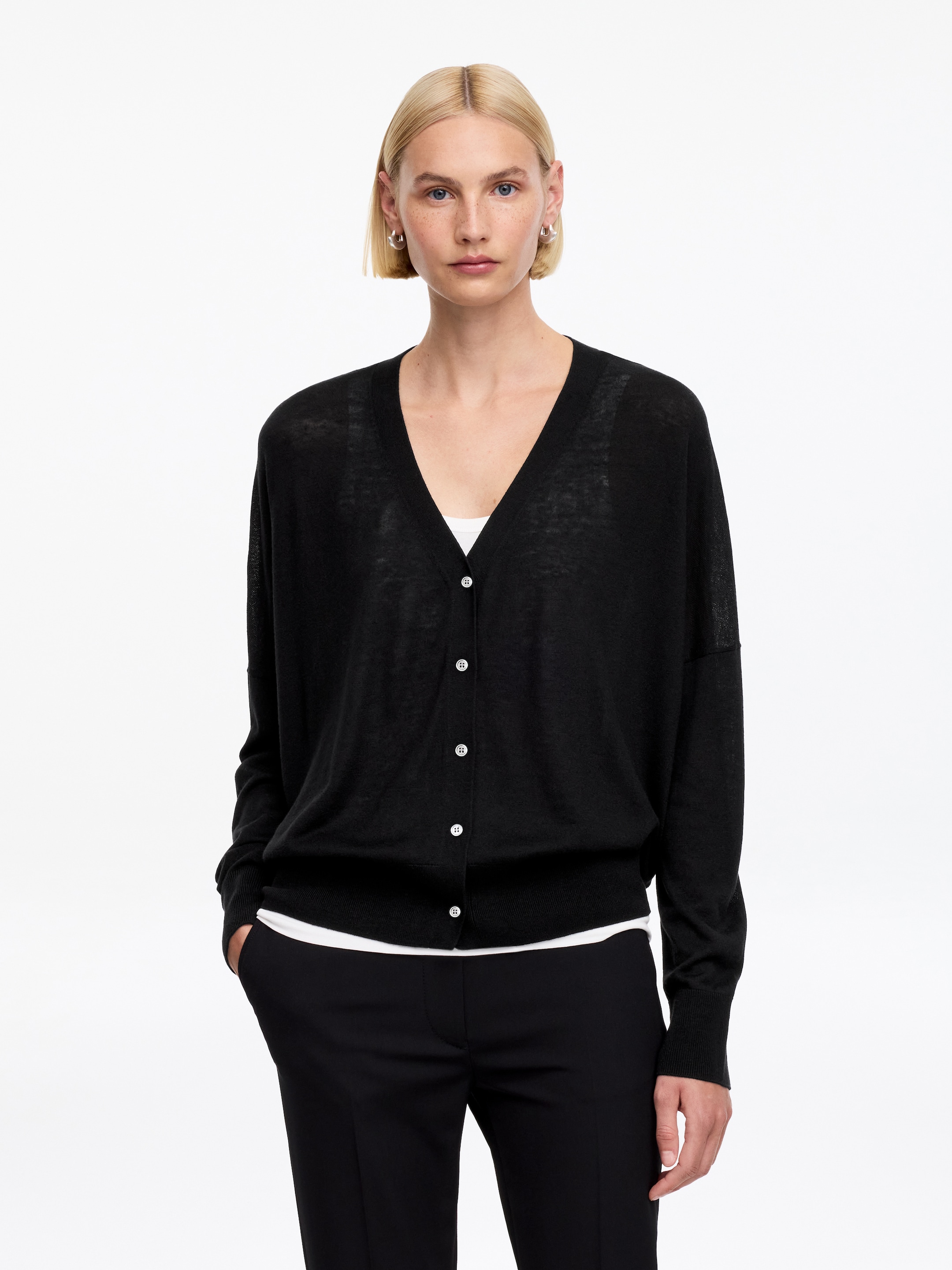 Cardigan en laine et lyocell-#1d1d1c-18762