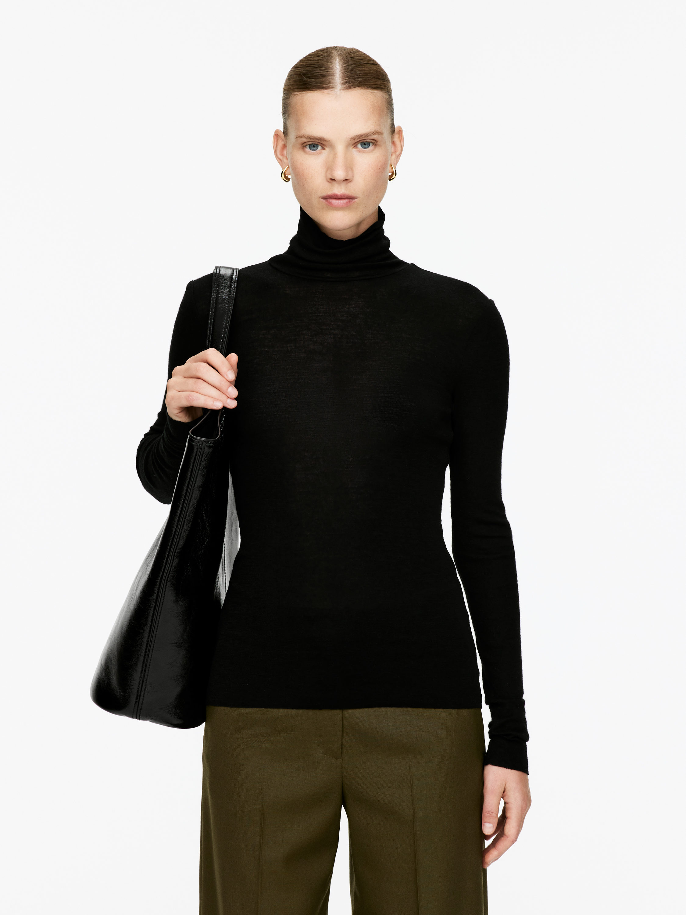 Roll-Neck Wool Top-#272628-5526
