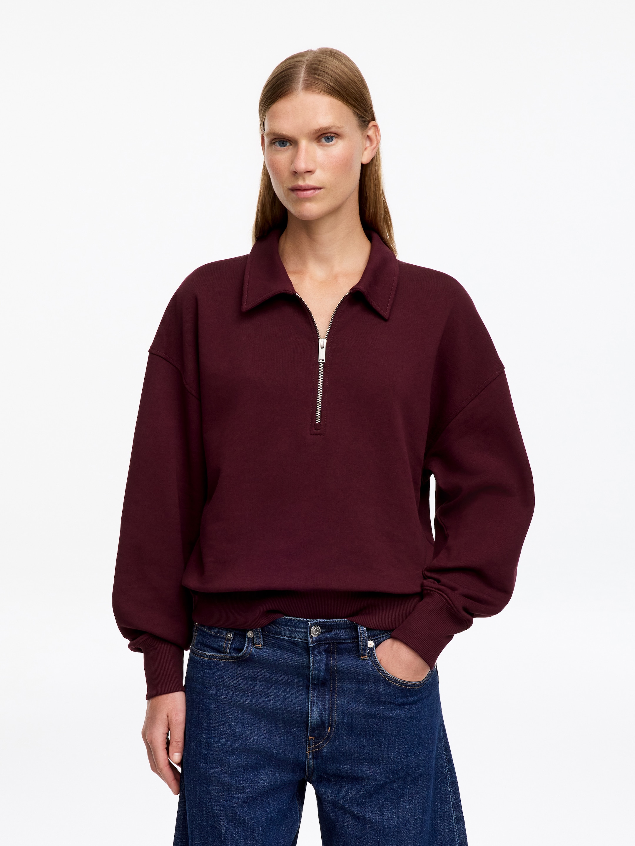 Felpa in stile polo con mezza cerniera - Rosso scuro - Regular fit - women - StillMedia/Lookbook - 5