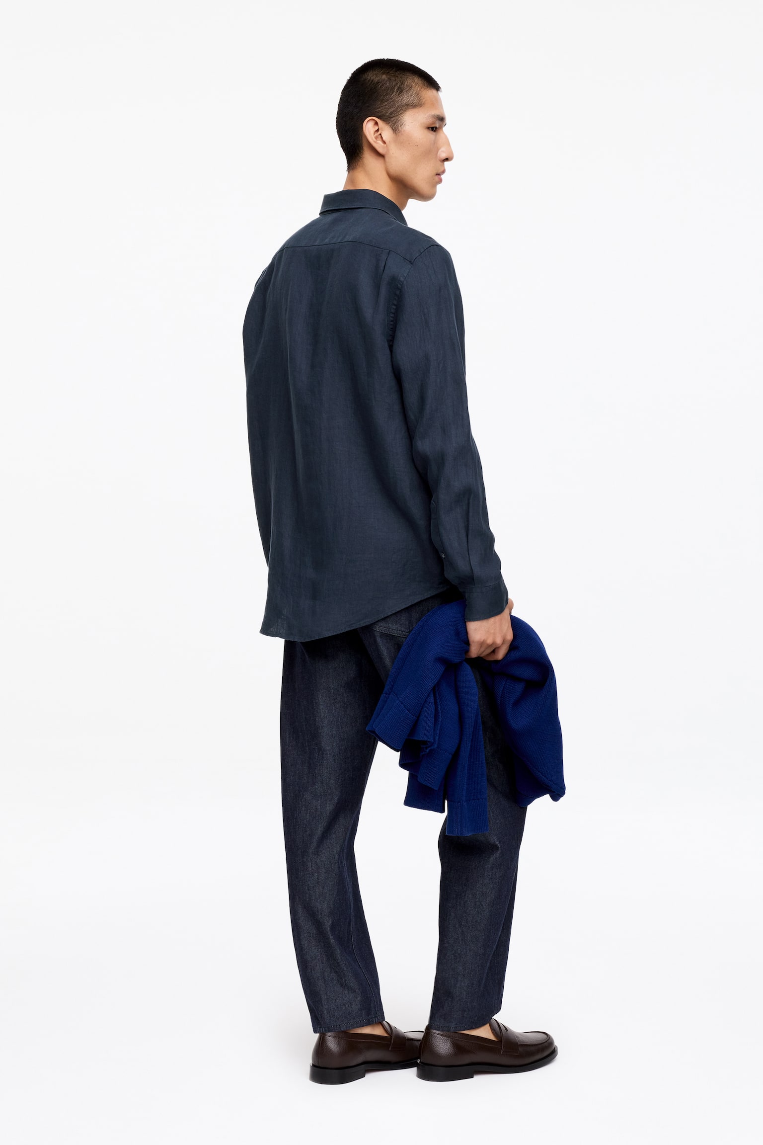 Linneskjorta - Mörkblå/Khakigrön/Vit - 4