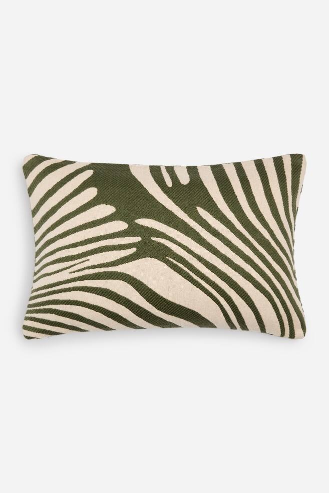 Housse de coussin en coton et laine 40 x 60 cm - Blanc/Vert/Blanc/Bleu - 1