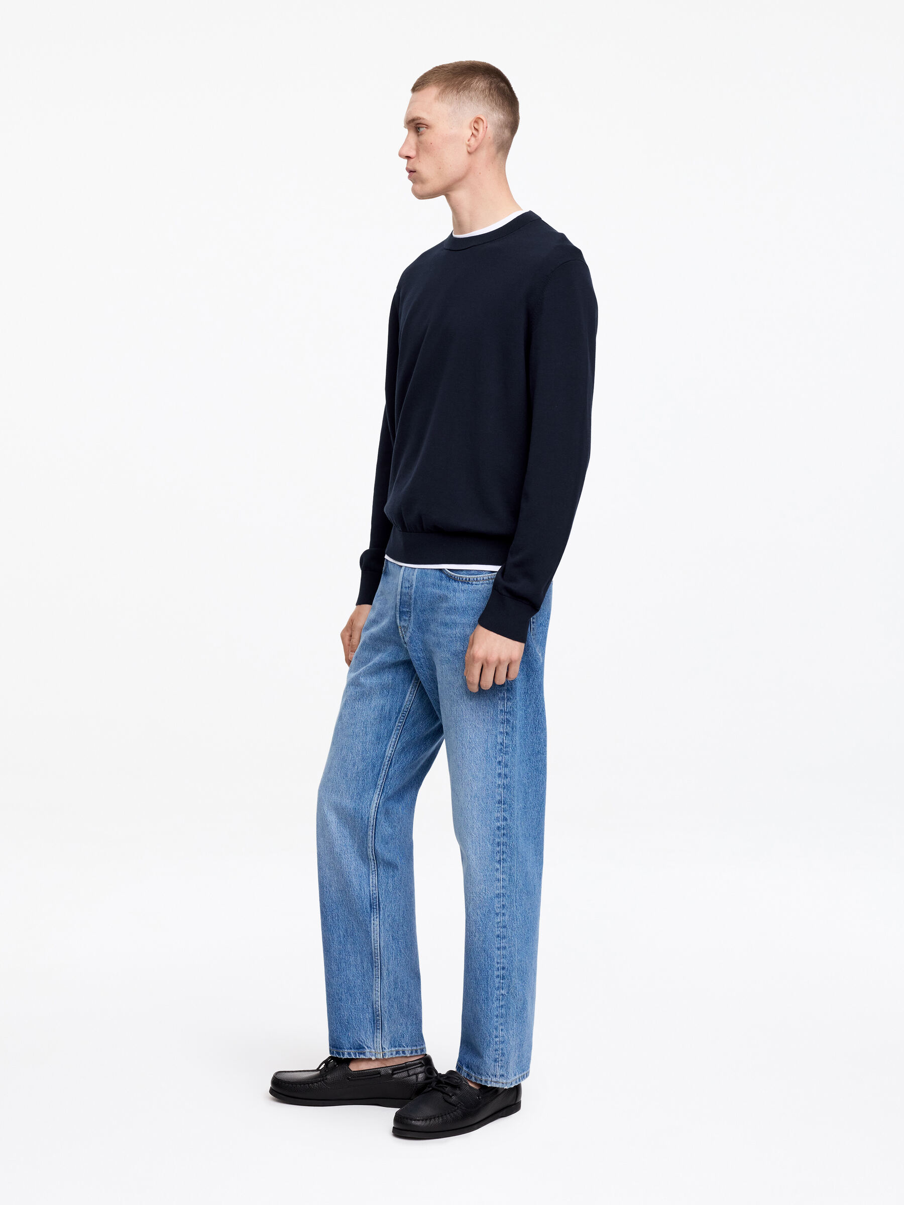 Lightweight Cotton Crewneck Jumper - Dunkelblau - Regular Fit - Herren - StillMedia/Lookbook - 4