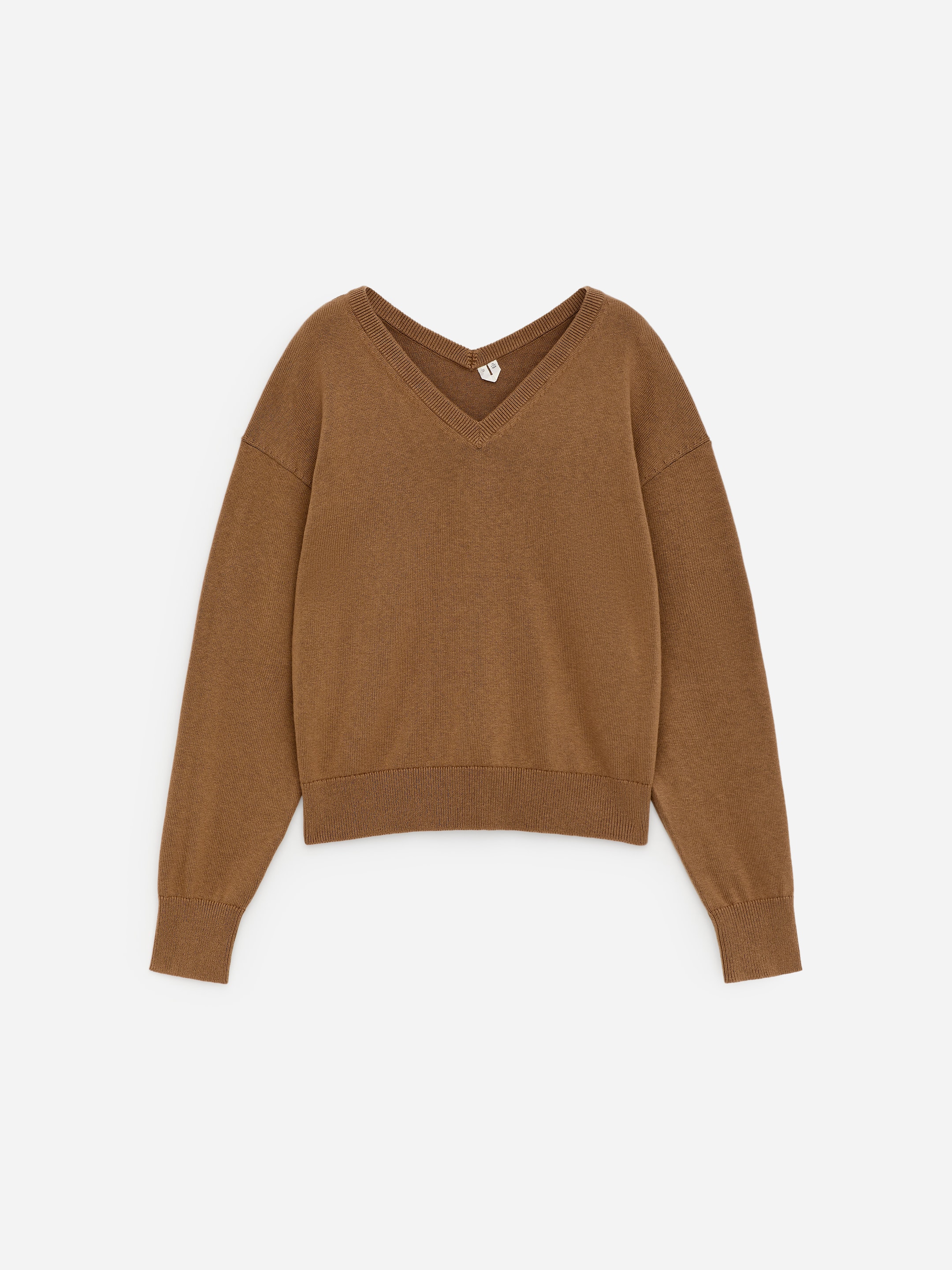 Cotton-Wool V-Neck Jumper-Brown-18311