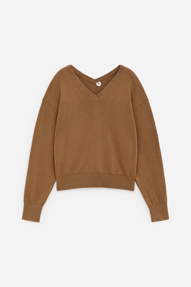 Pullover aus Baumwolle und Wolle mit V-Ausschnitt - Braun - 1