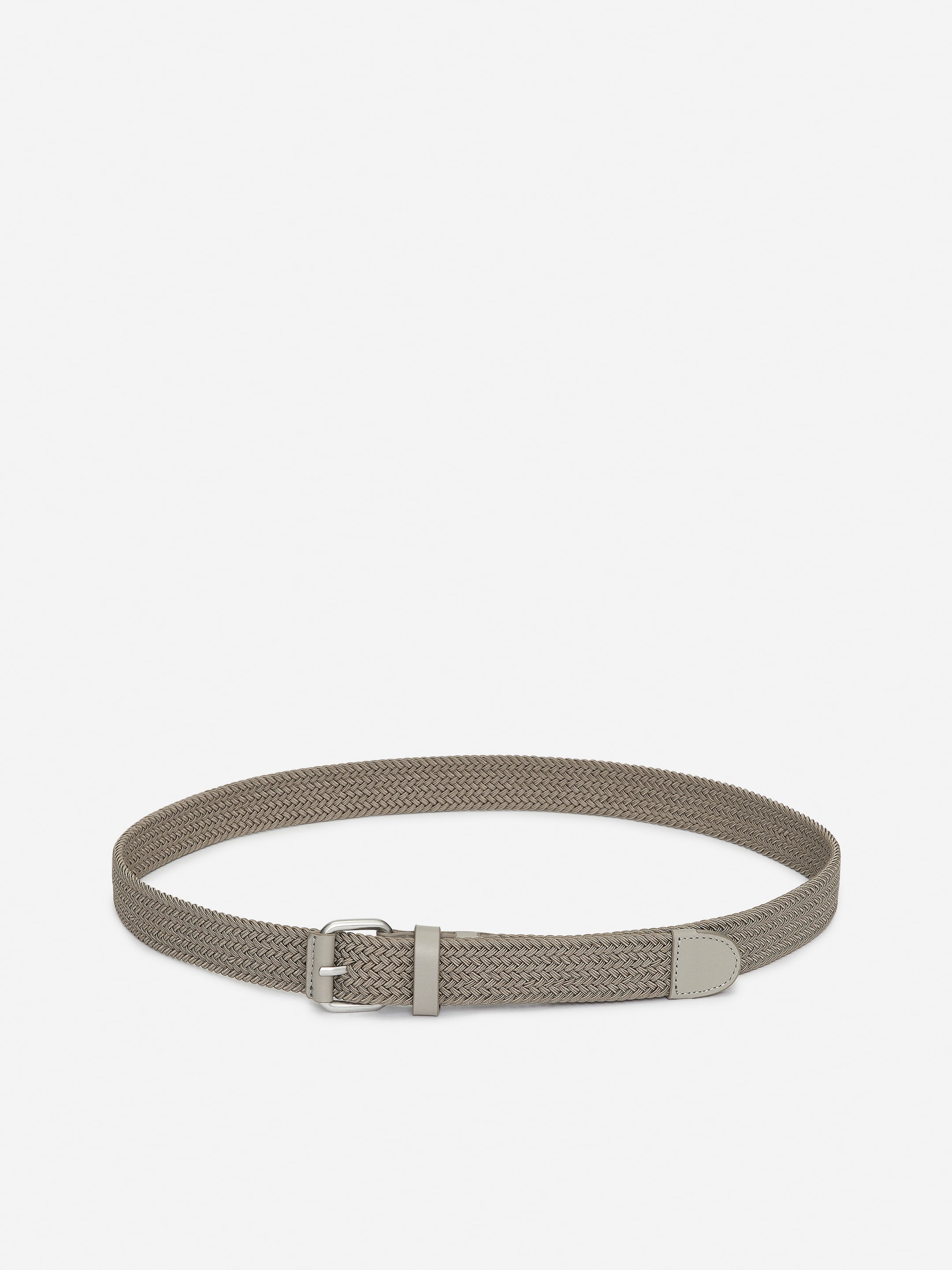 Braided Leather Trimmed Belt-#84817B-14302