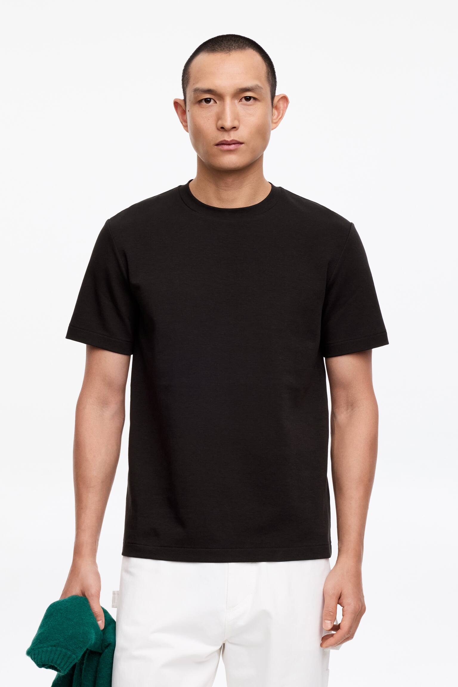 Klasyczny T-shirt z dzianiny interlock - Czarny/Biały - 1