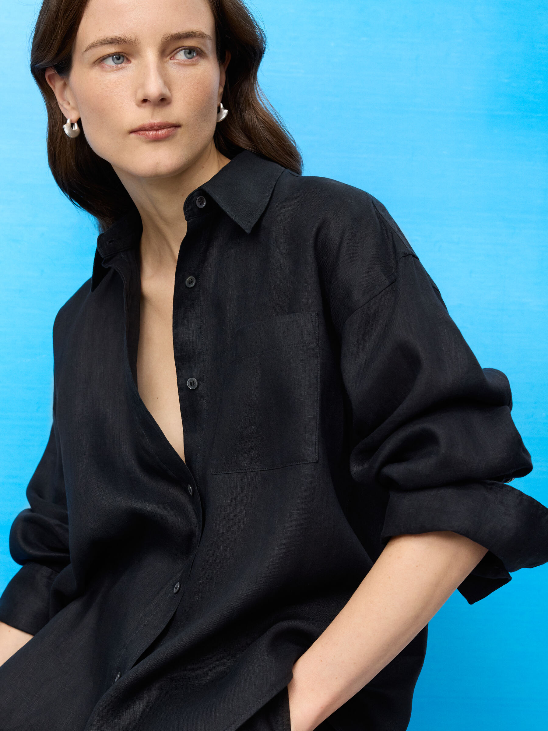 Lniana koszula - Czarny - Fason normalny - Women - StillMedia/Environmental - 1