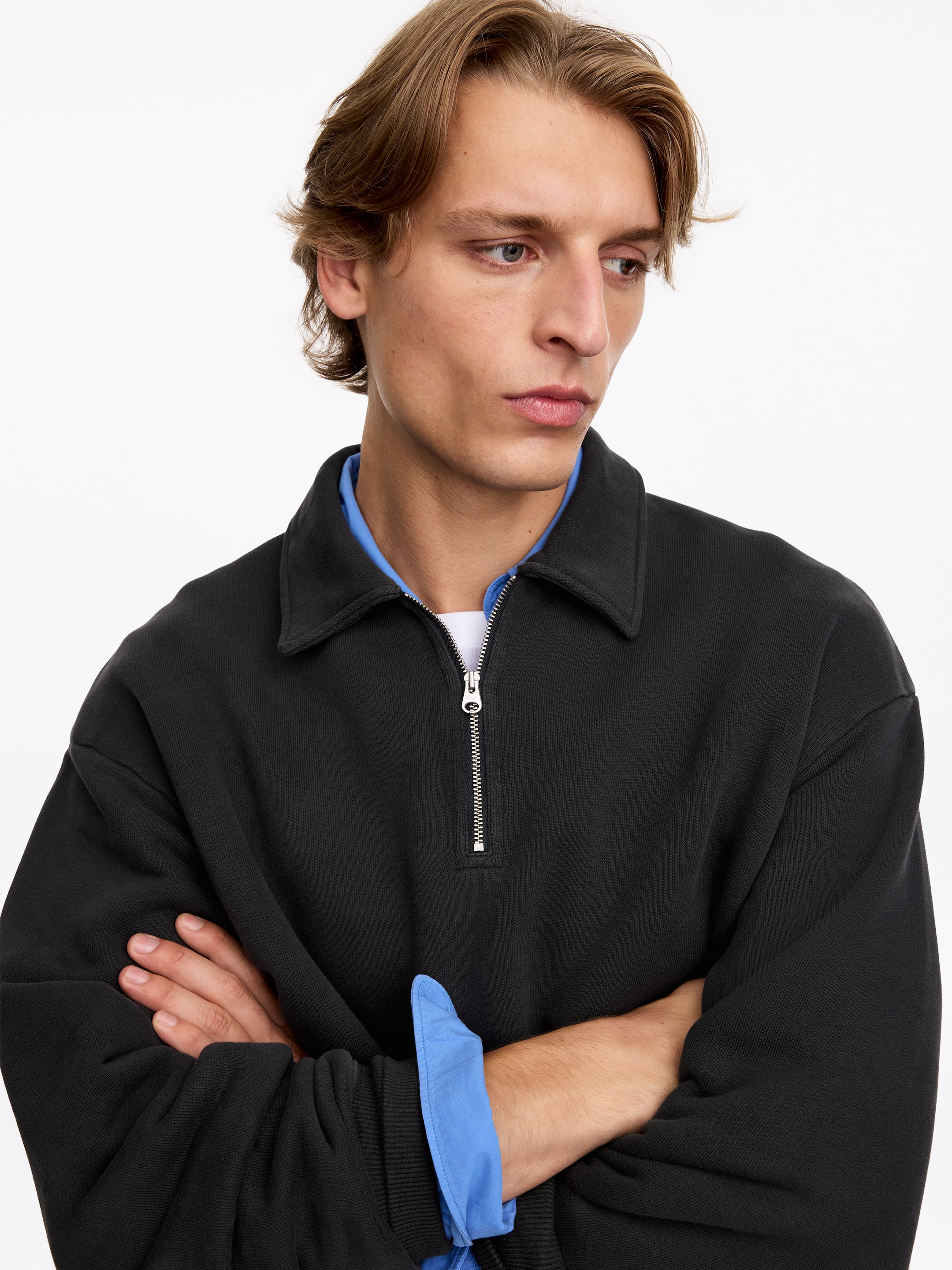 Bawełniana bluza z krótkim zamkiem błyskawicznym - Ciemnoniebieski - Fason normalny - men - StillMedia/Lookbook - 2