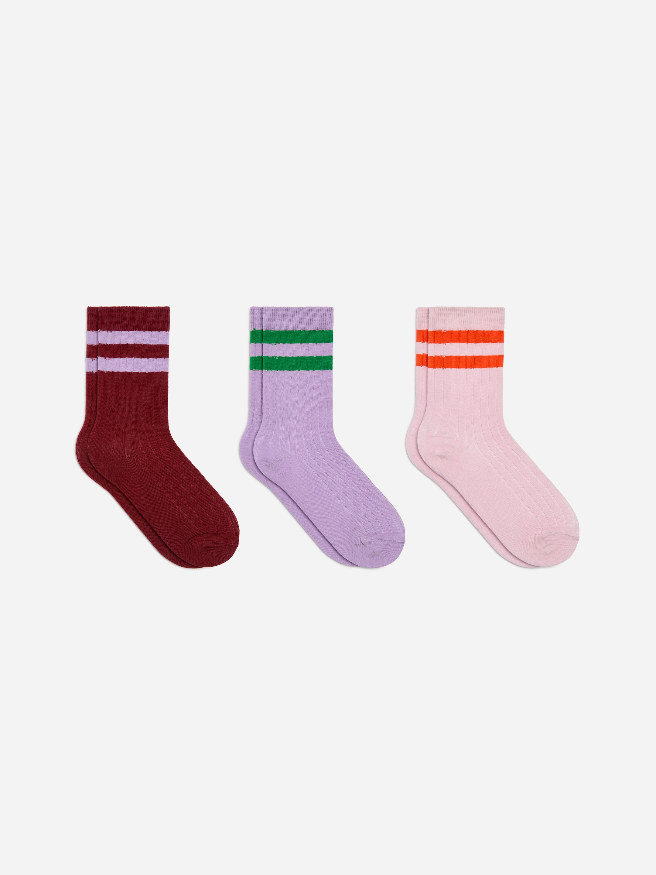 Gerippte Socken, 3er-Pack-Red-20467