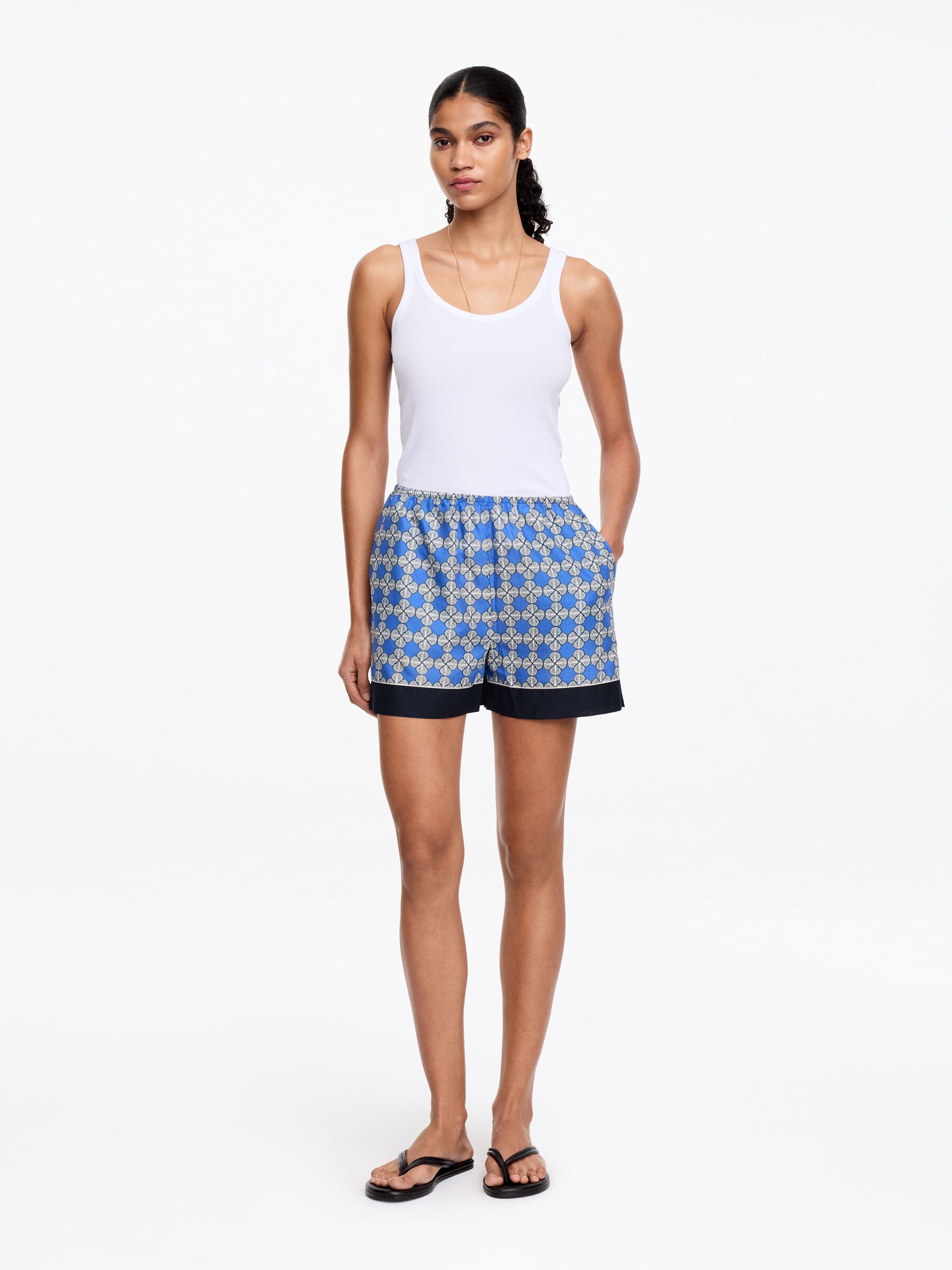 Lyocell Blend Shorts-#3B62A5-19217