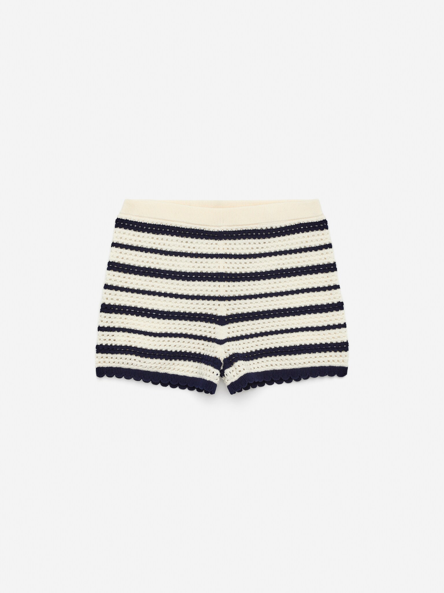 Shorts in maglia pointelle - Blu scuro/Bianco sporco