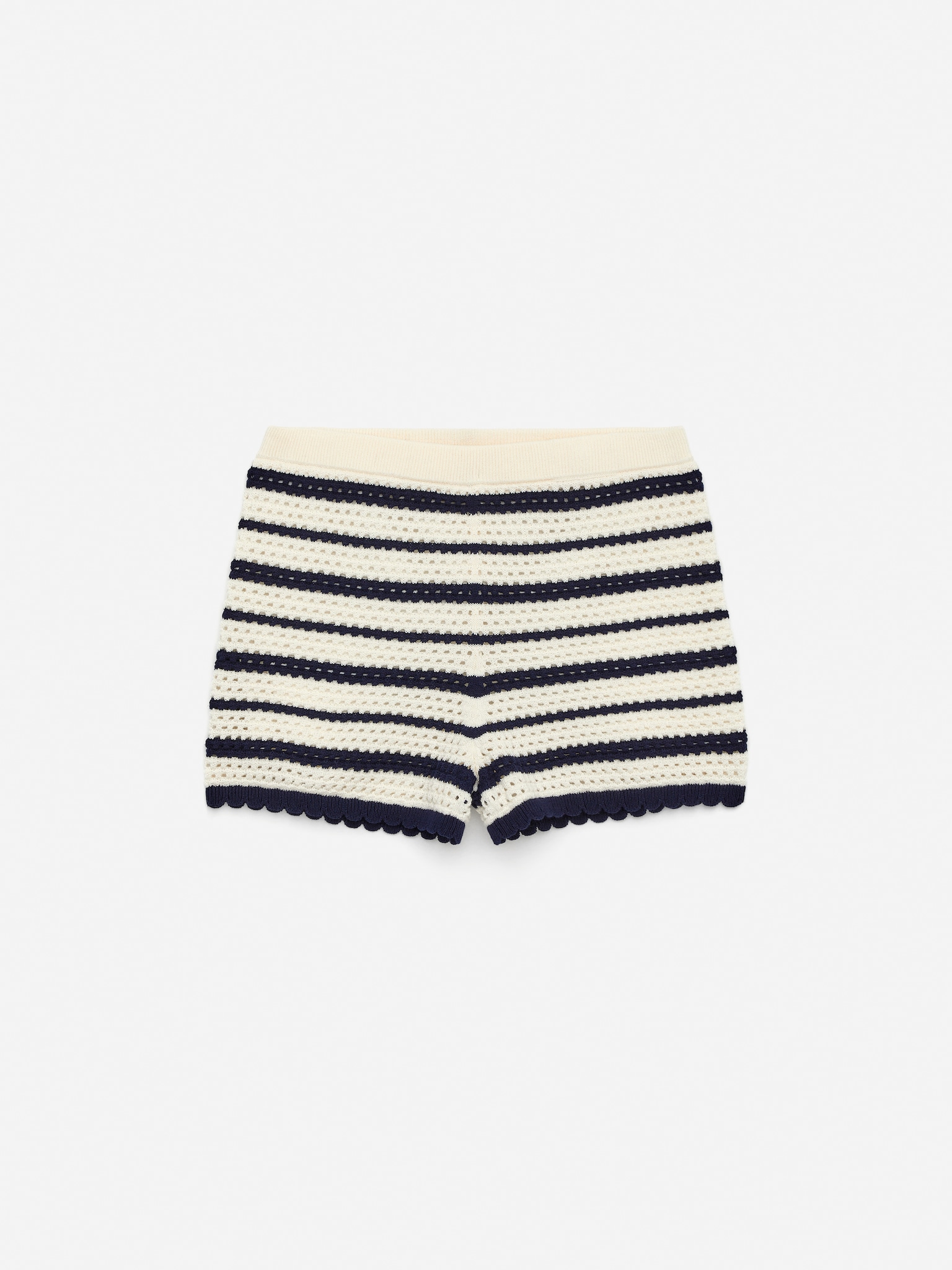 Short en maille pointelle - Bleu foncé/Blanc cassé