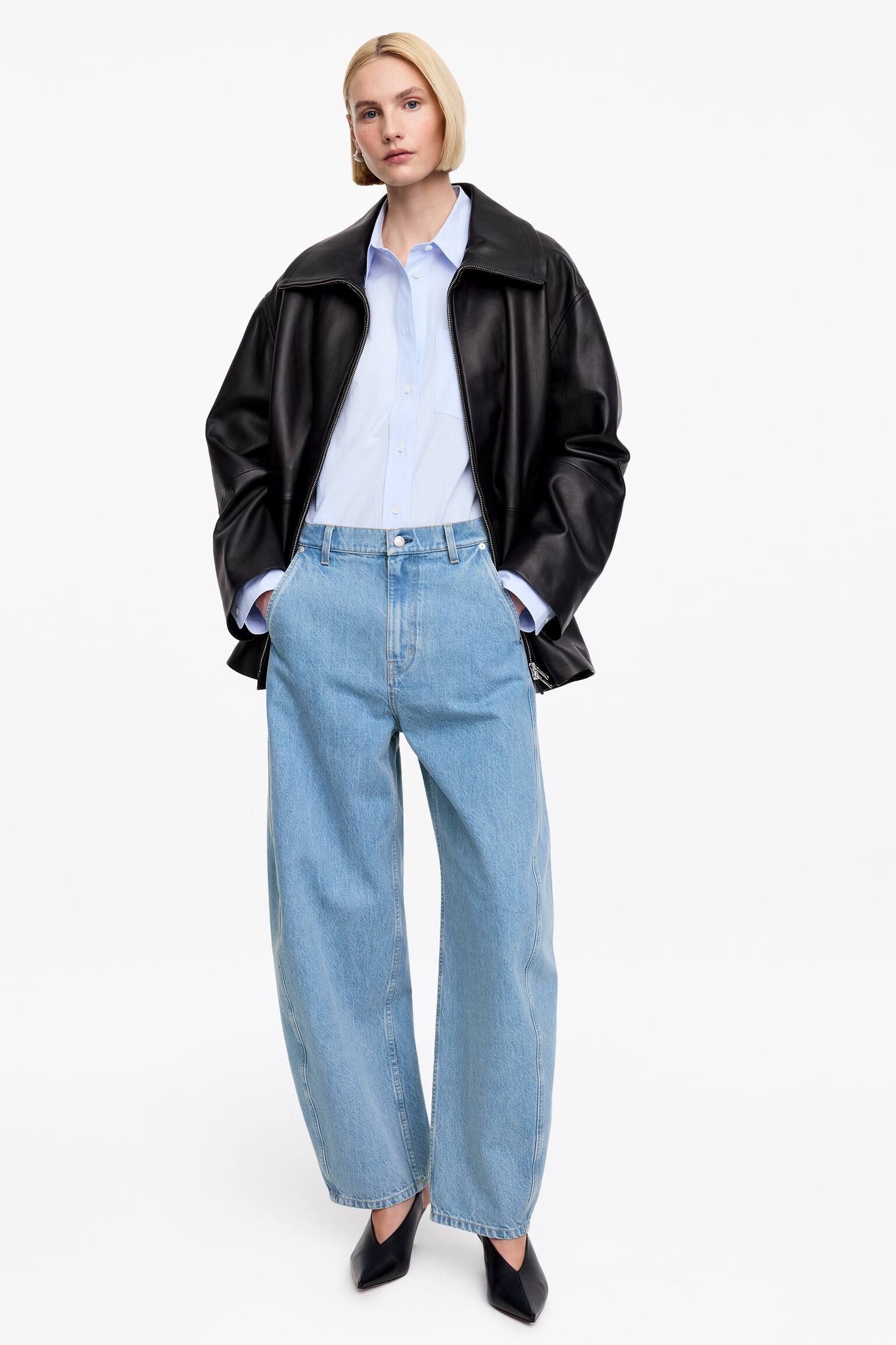 Calças de ganga de corte barrel - Azul médio/Branco/Azul com lavagem/Azul claro - 6