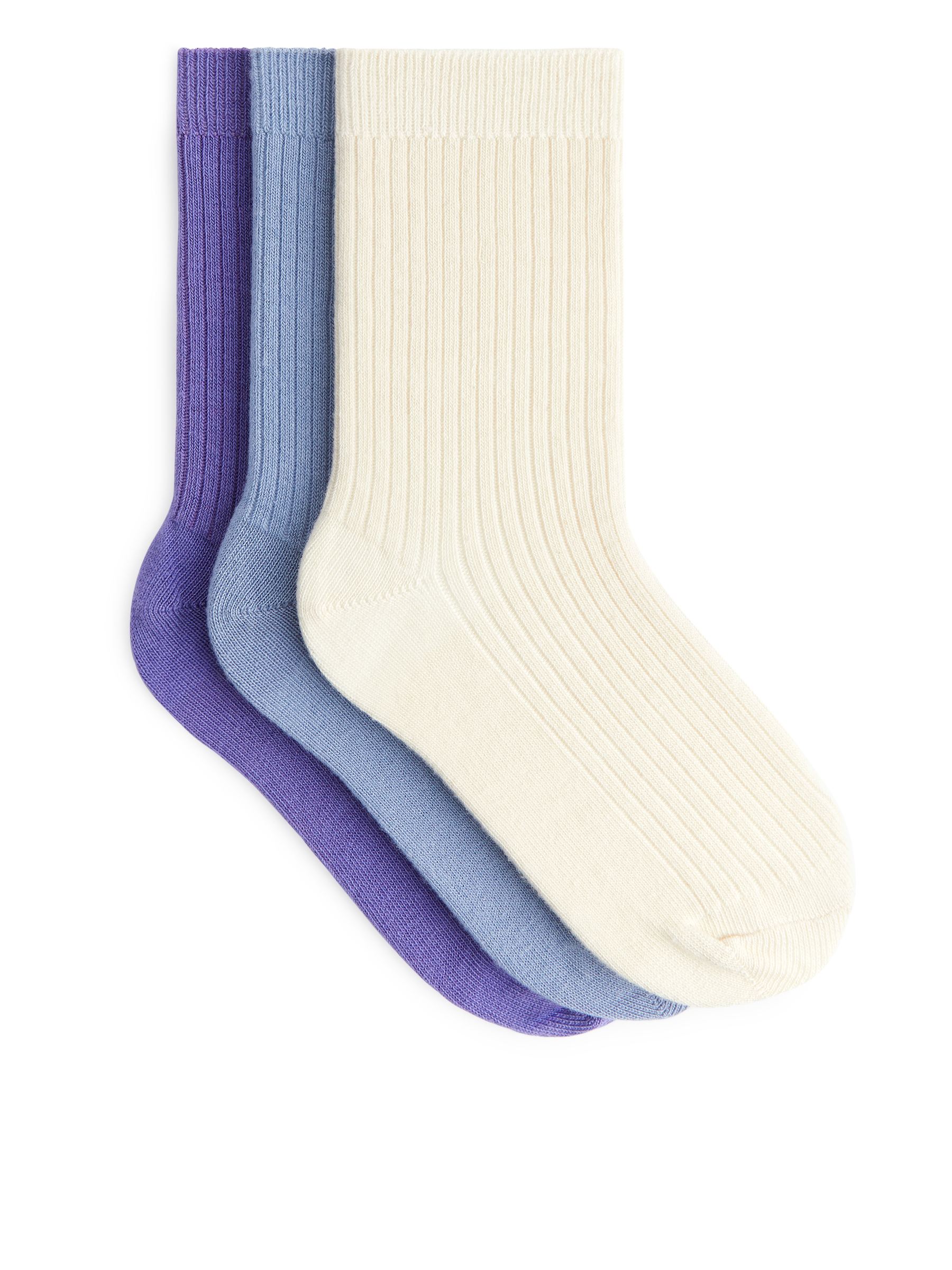 Calcetines de punto de canalé, 3 pares-#71679F-10977