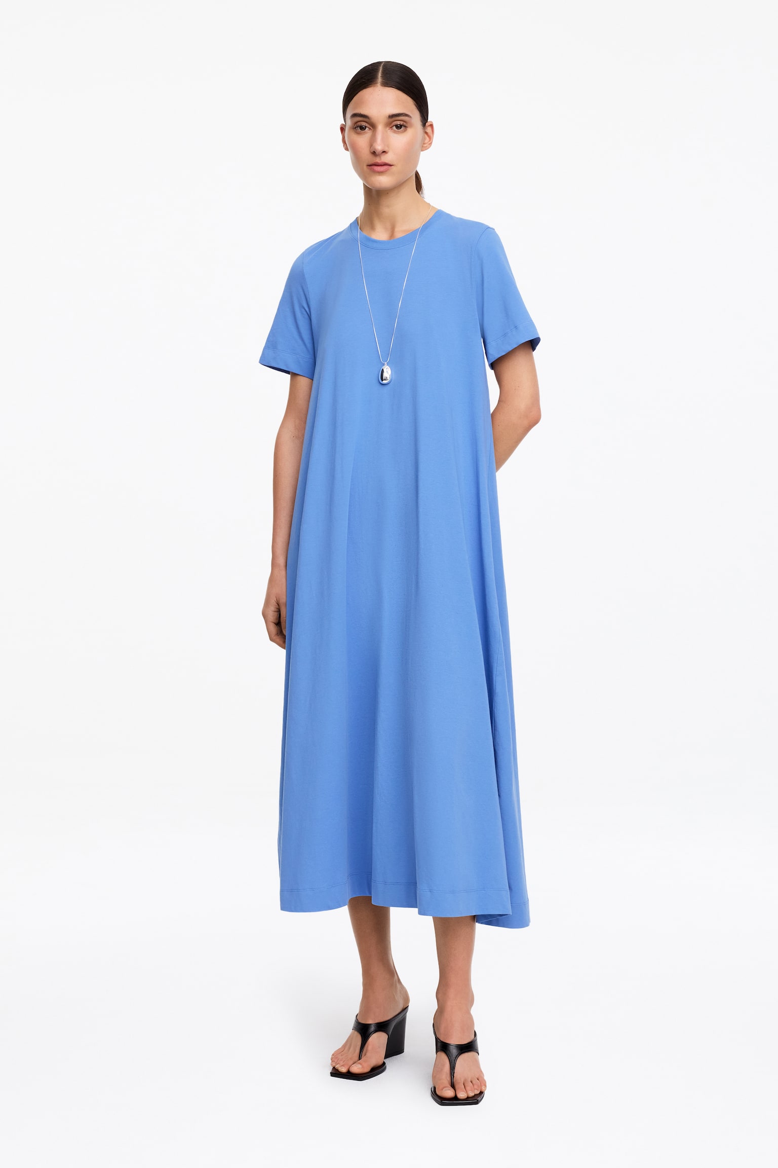 Lange T-shirtjurk - Blauw/Donkerbruin - 1