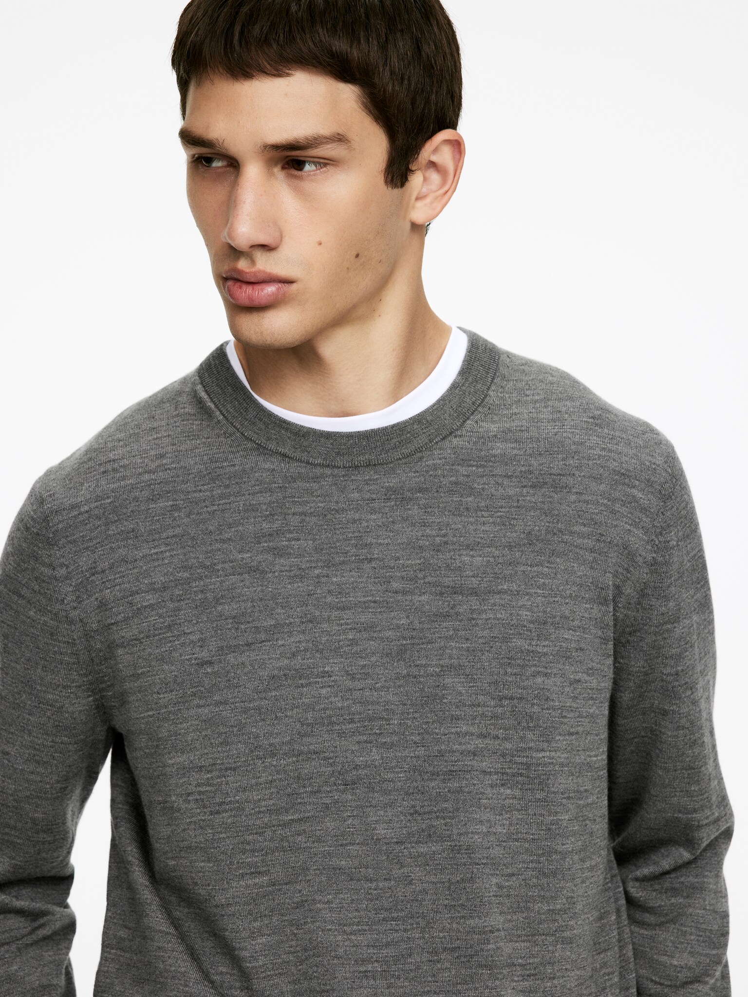 Pull en laine mérinos en maille fine - Gris chiné/Vert foncé/Bleu foncé/Marron foncé - 3