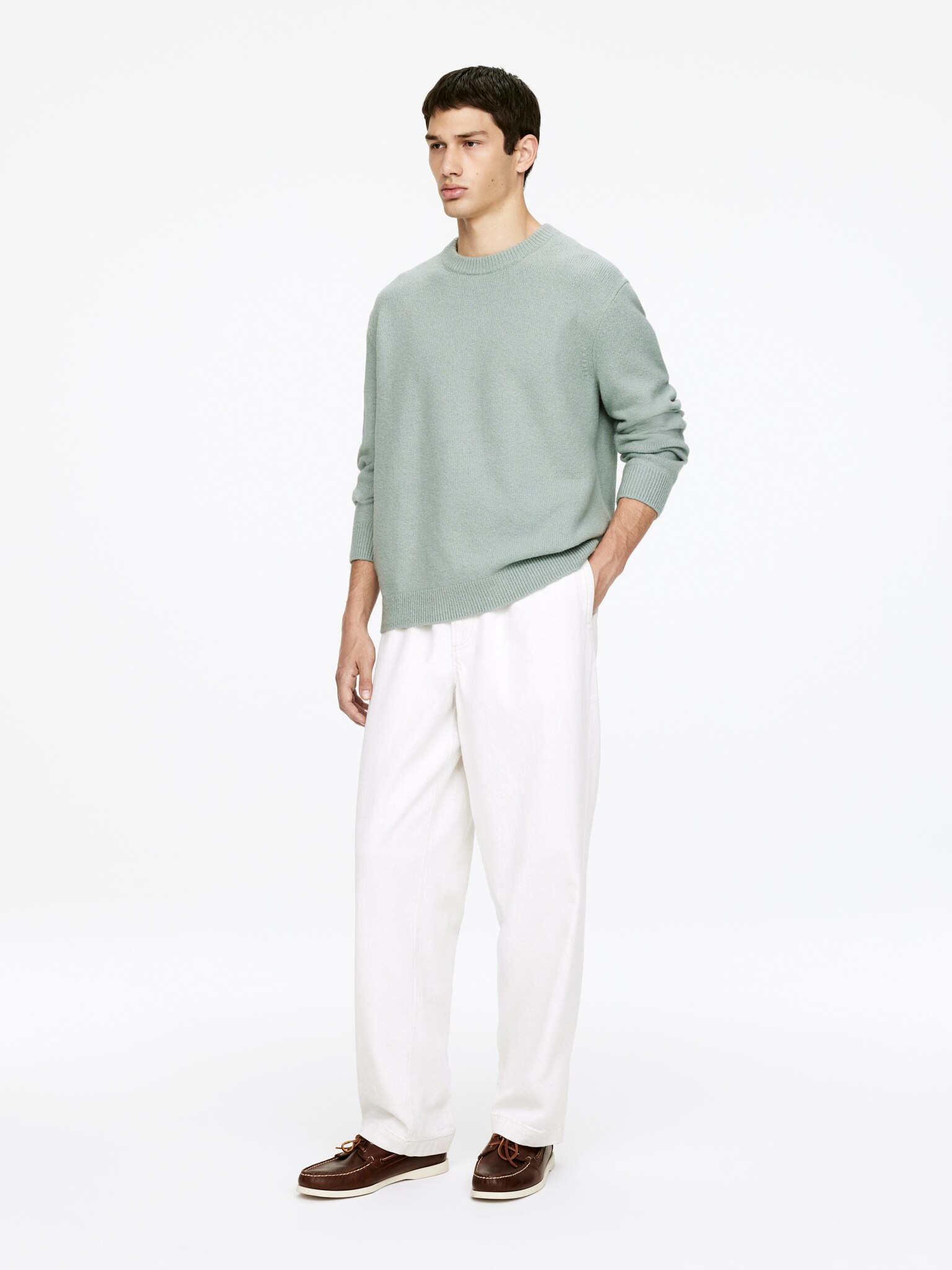 Pull en coton mélangé - Menthe poudrée/Gris foncé - 4