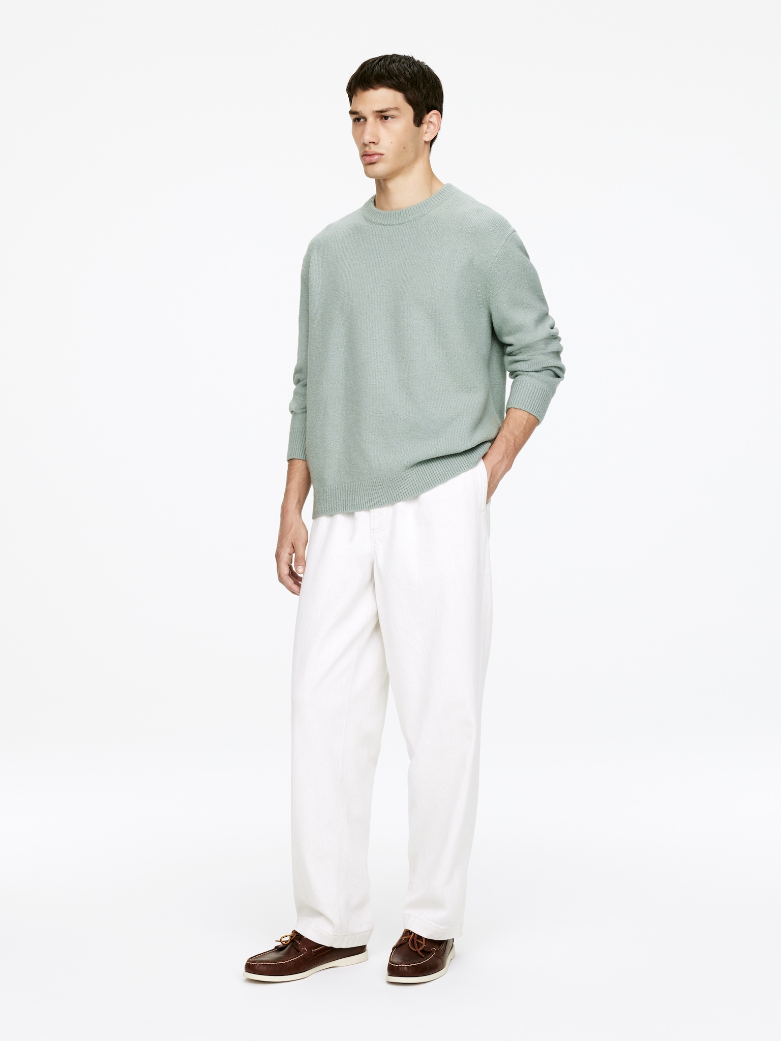 Cotton-Blend Jumper - Støvete mint/Mørkegrå - 3