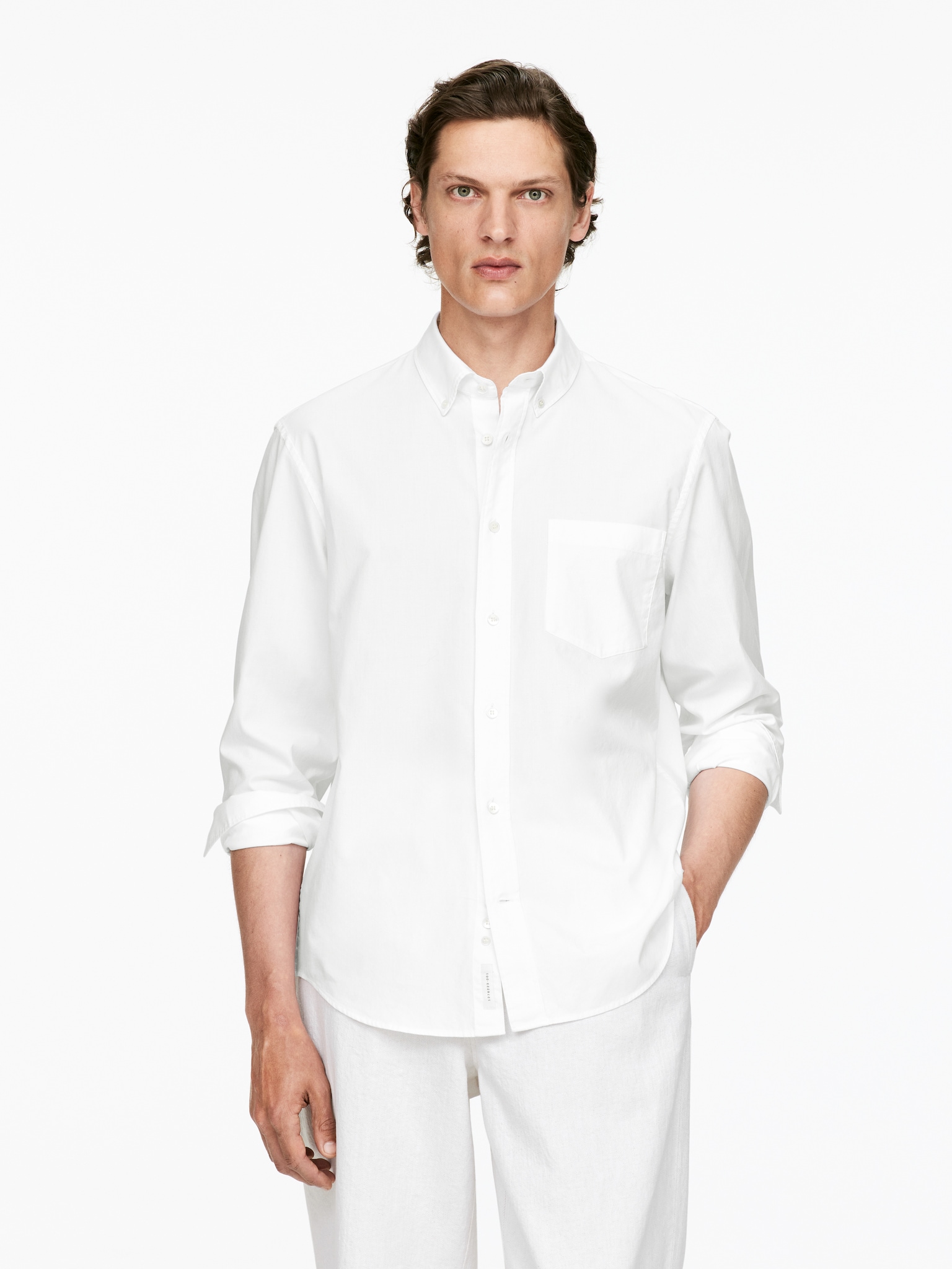 Button-Down Poplin Shirt - White/Dark Blue