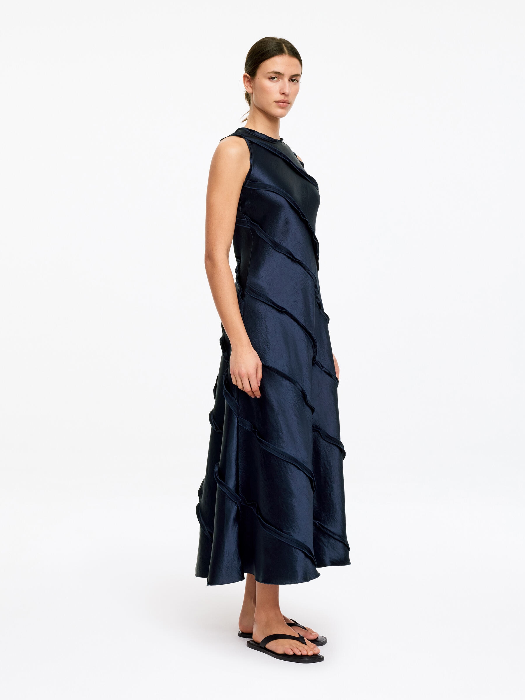 Frill Satin Dress - Dark Blue - Regular fit - Women - StillMedia/Lookbook - 2