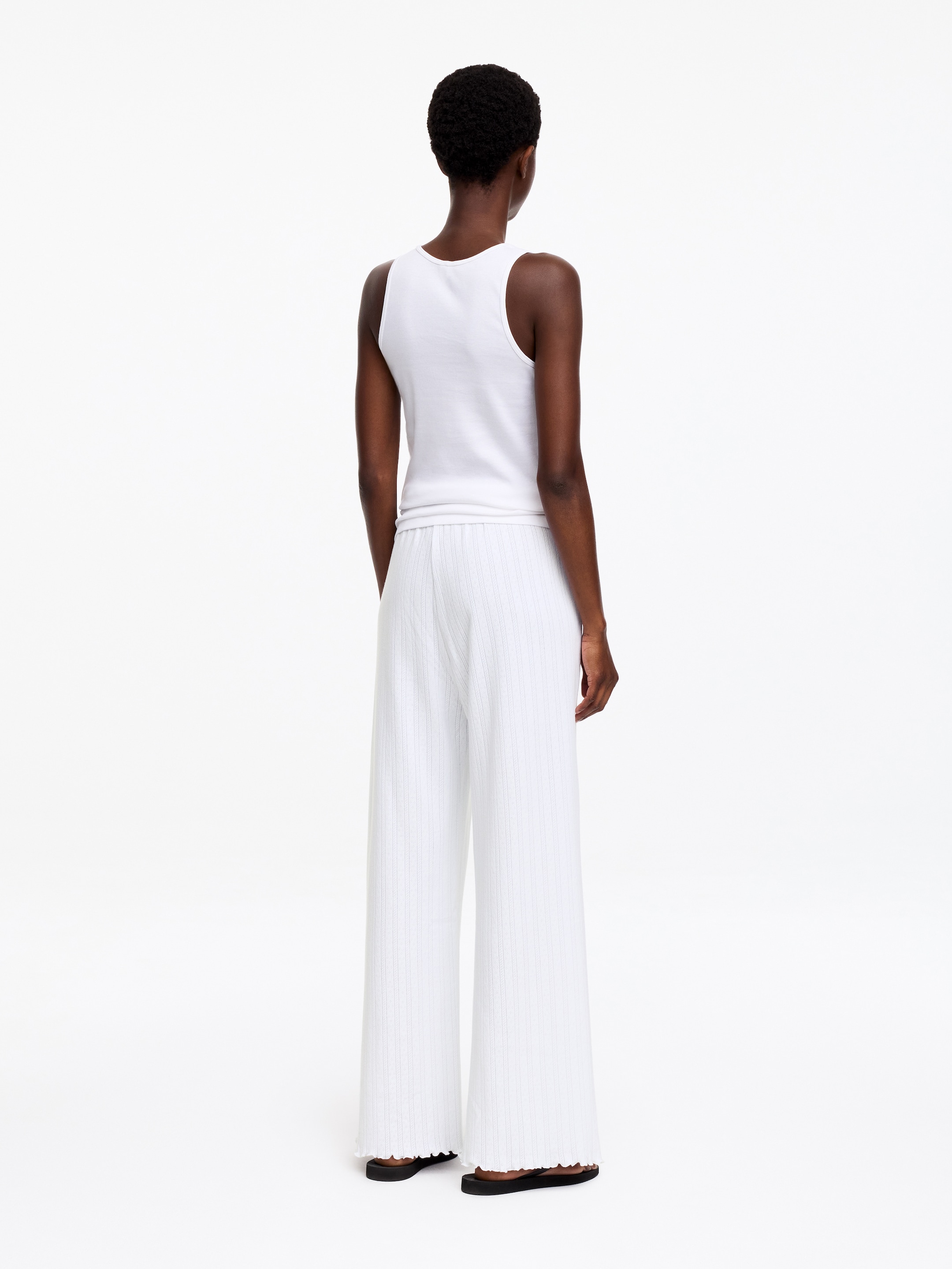Pointellestickade byxor - Vit - Regular fit - Women - StillMedia/Lookbook - 4