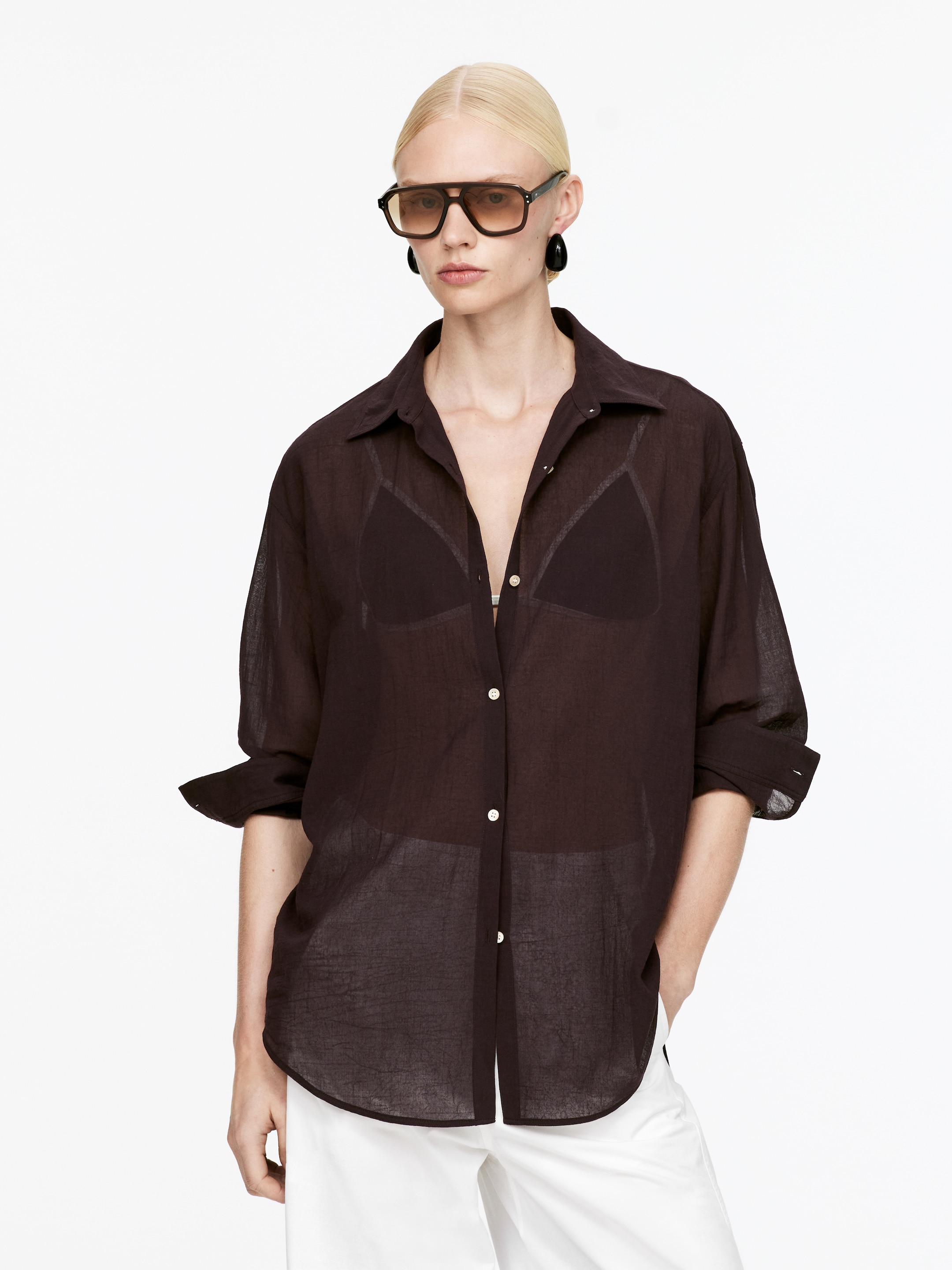 Zobrazit větší obrázek: Voálová košile - Bordó - ŽENY | H&M CZ 1