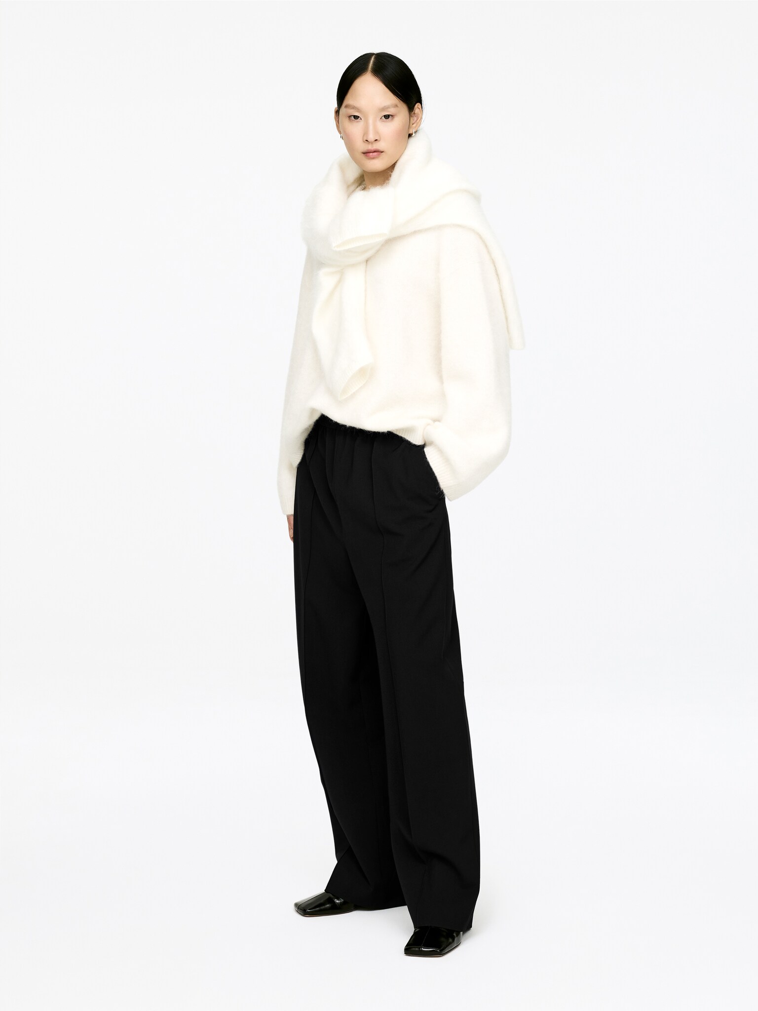 Pantalon en sergé à taille élastique - Noir - 3