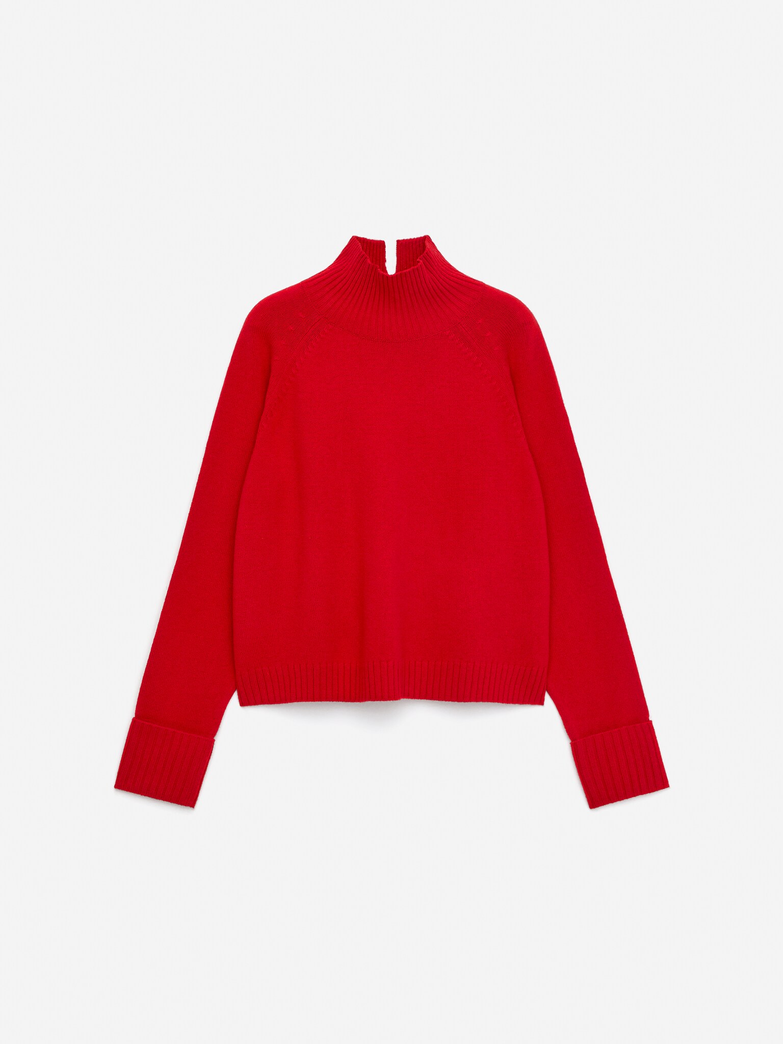 Pull en laine à col roulé - Rouge/Gris foncé chiné - 2