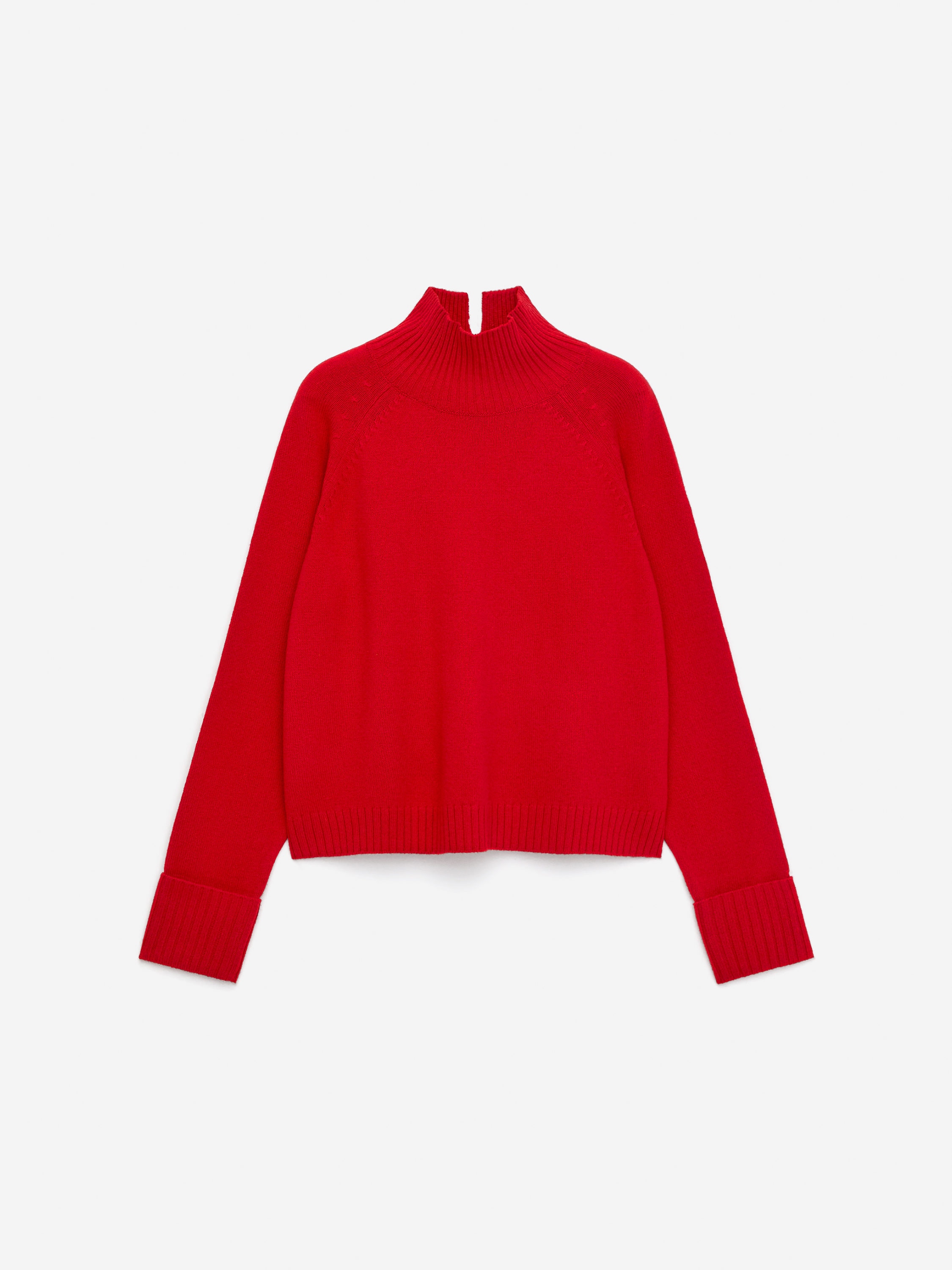 Roll-Neck Wool Jumper-Red-16715