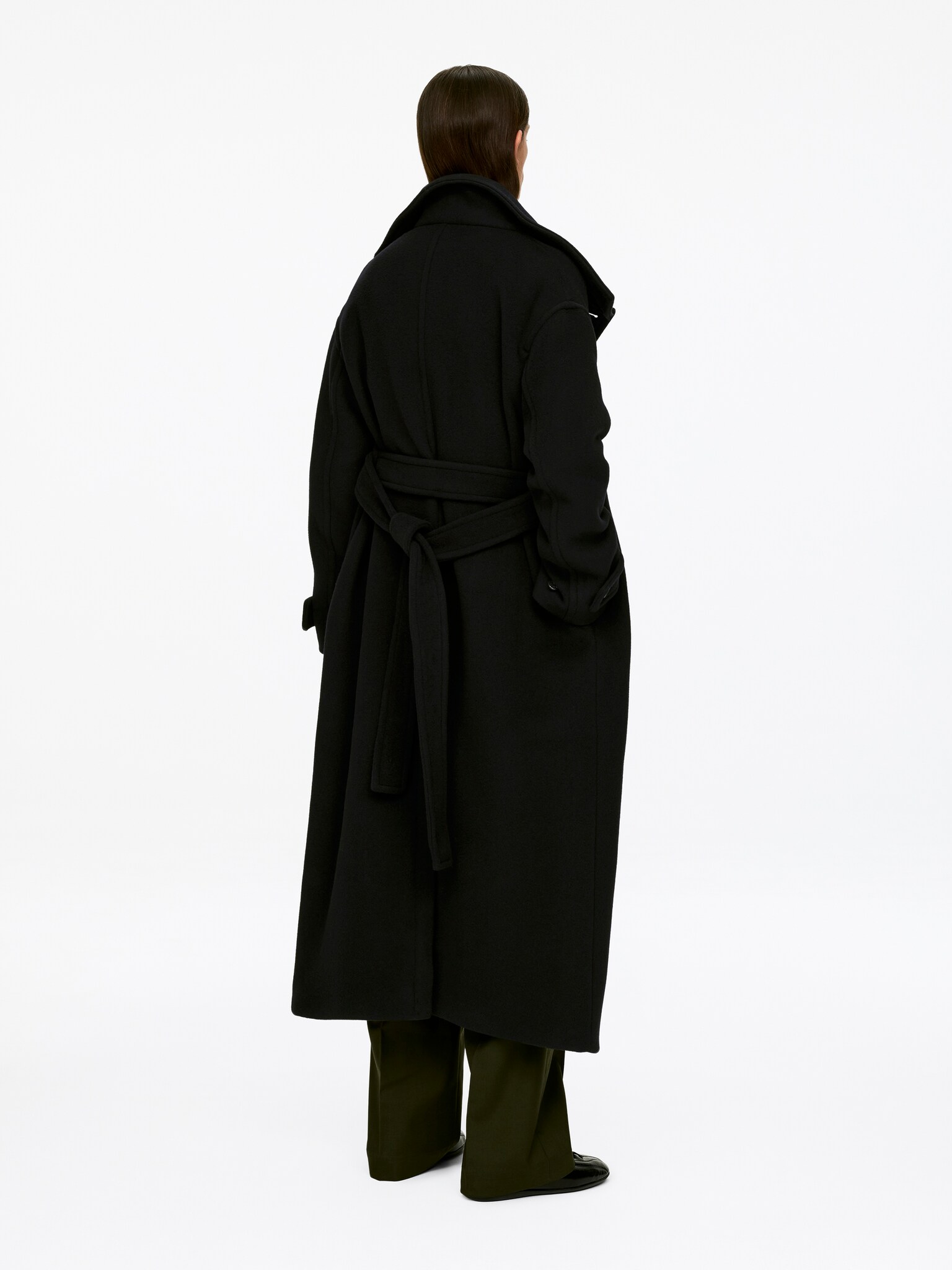 Manteau surdimensionné en laine mélangée - Noir/Marron foncé - 6
