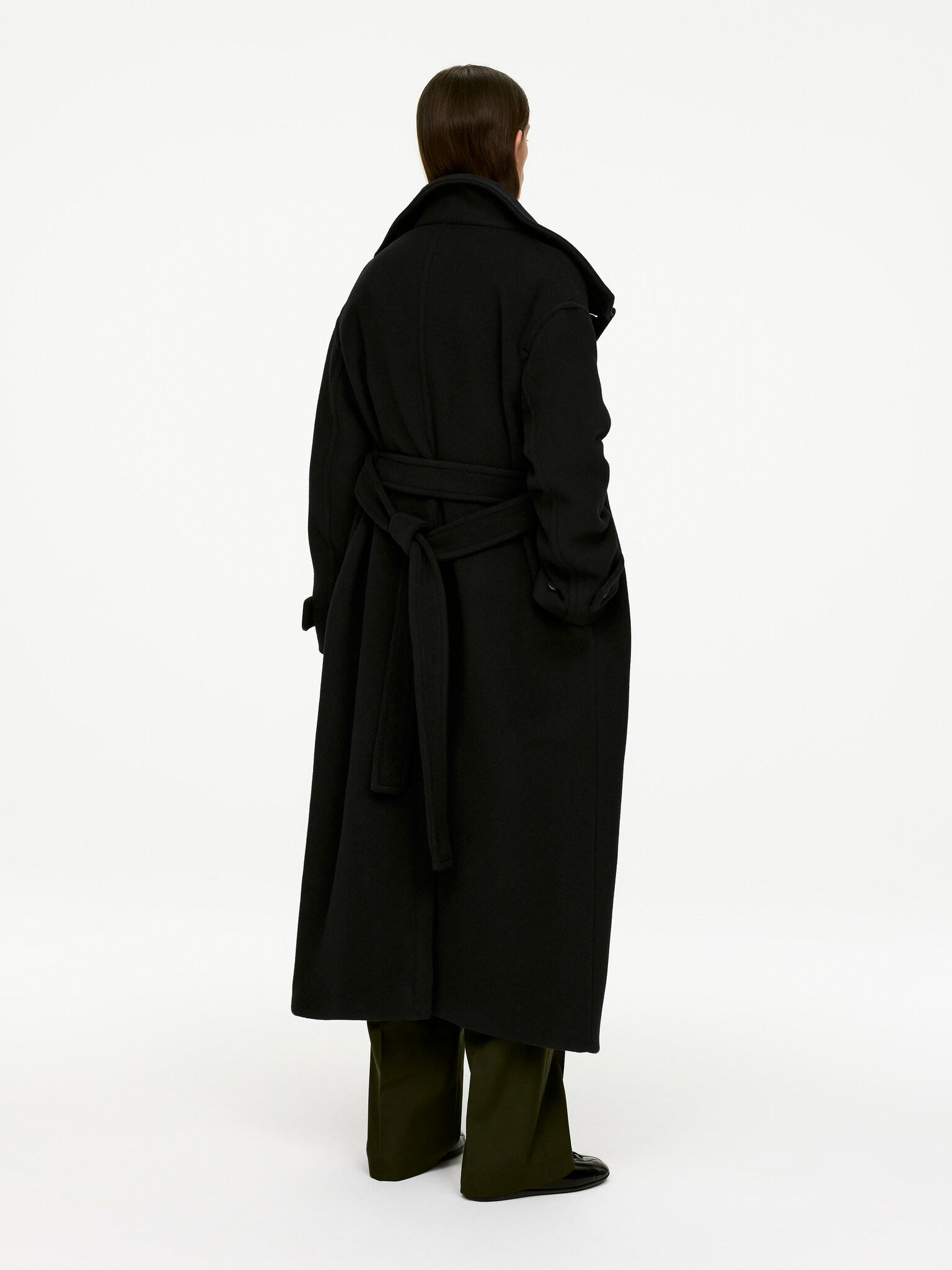 Manteau surdimensionné en laine mélangée - Noir/Marron foncé - 6